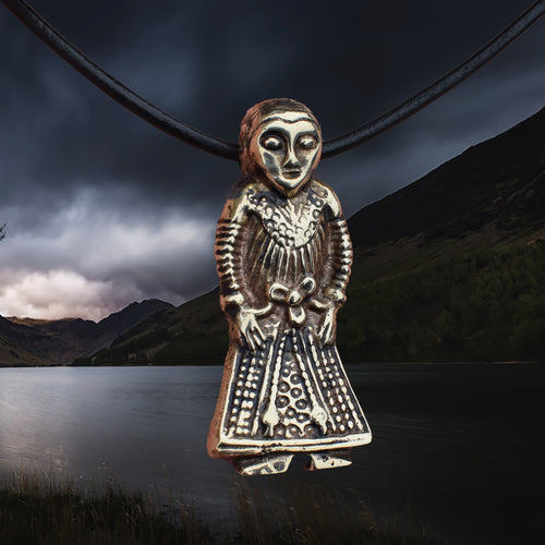 Large Bronze Viking Woman Pendant Replica from Revninge, Denmark on Leather Cord