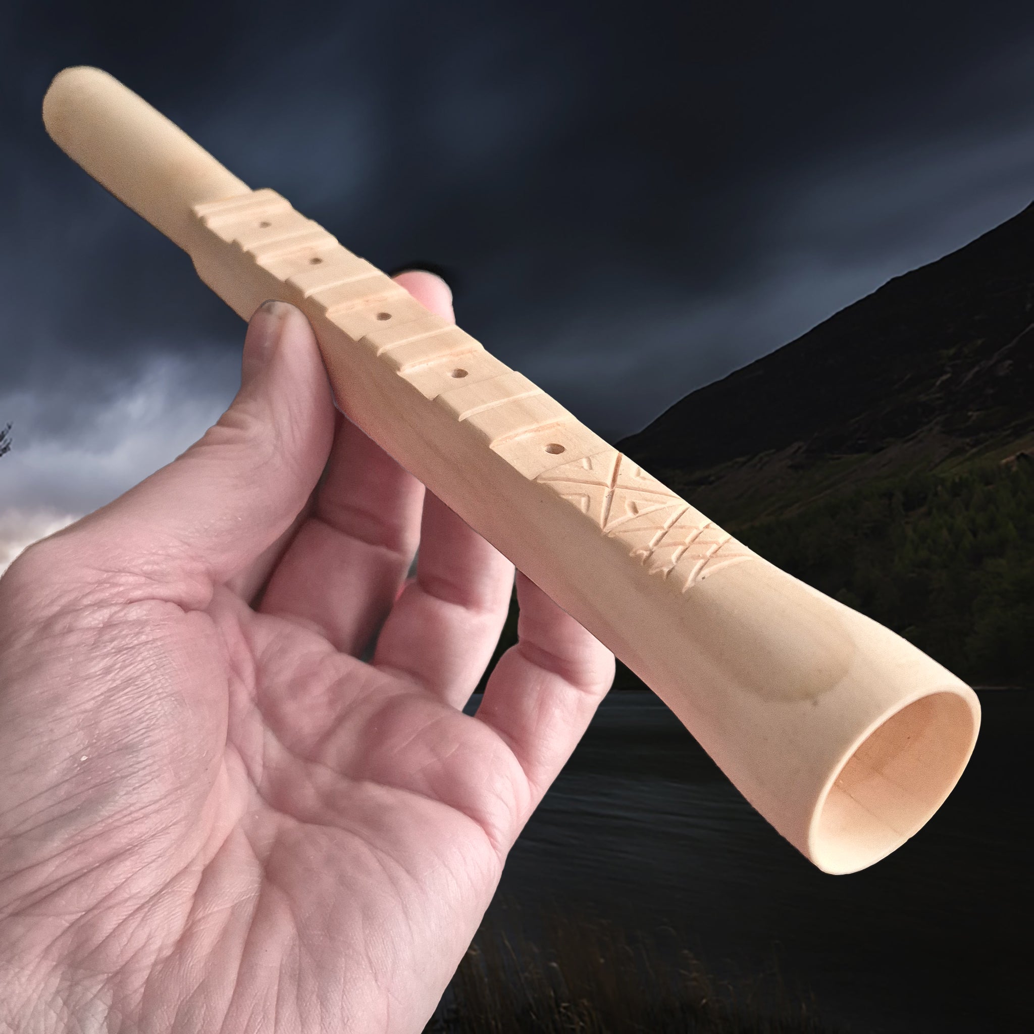 Handmade Viking Age Pipe Flute Replica from Hungate, York in Hand - Wide End View