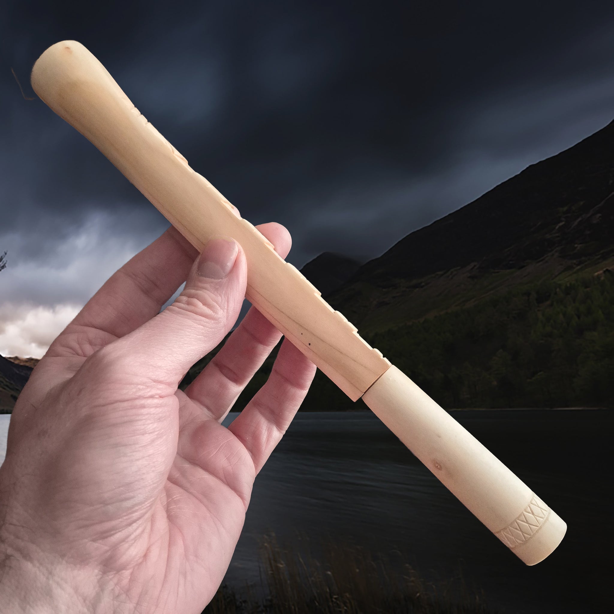 Handmade Viking Age Pipe Flute Replica from Hungate, York in Hand - Side View