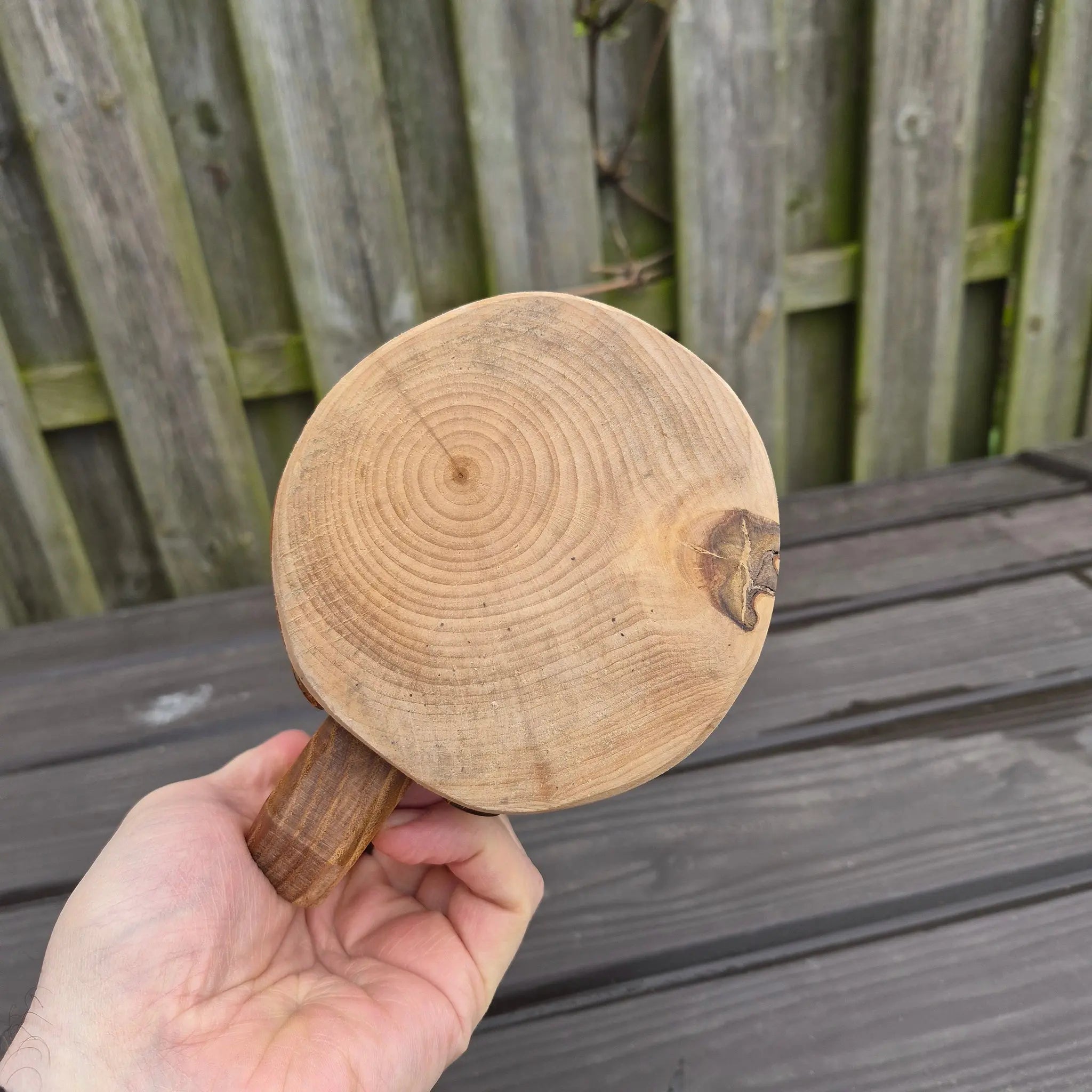 Hand-Carved Medieval Style Alder Wood Beer Tankard - Large Size in Hand - Base View