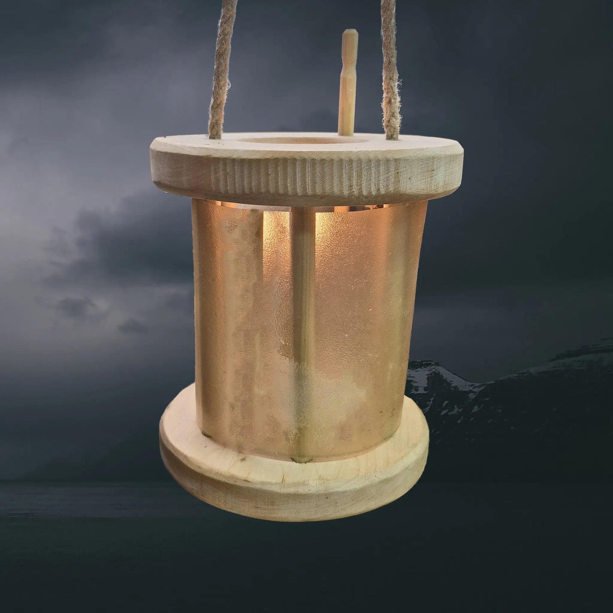 Handmade Replica Medieval Alder Wood Lantern / Lamp - Short Version, Lit with Candle & Hanging