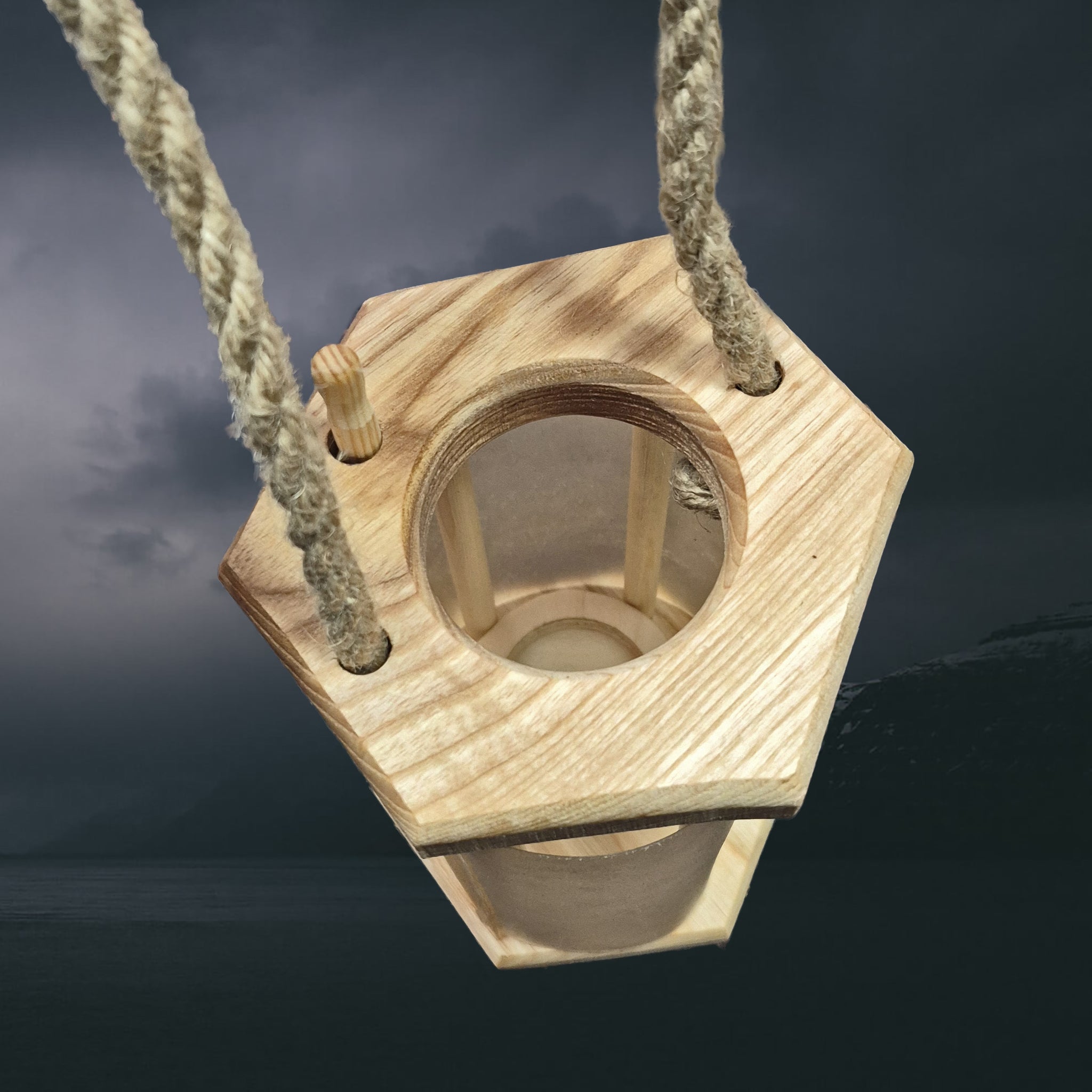Handmade Replica Medieval Wooden Lantern / Lamp - Hexagonal Shape - Above Inside View