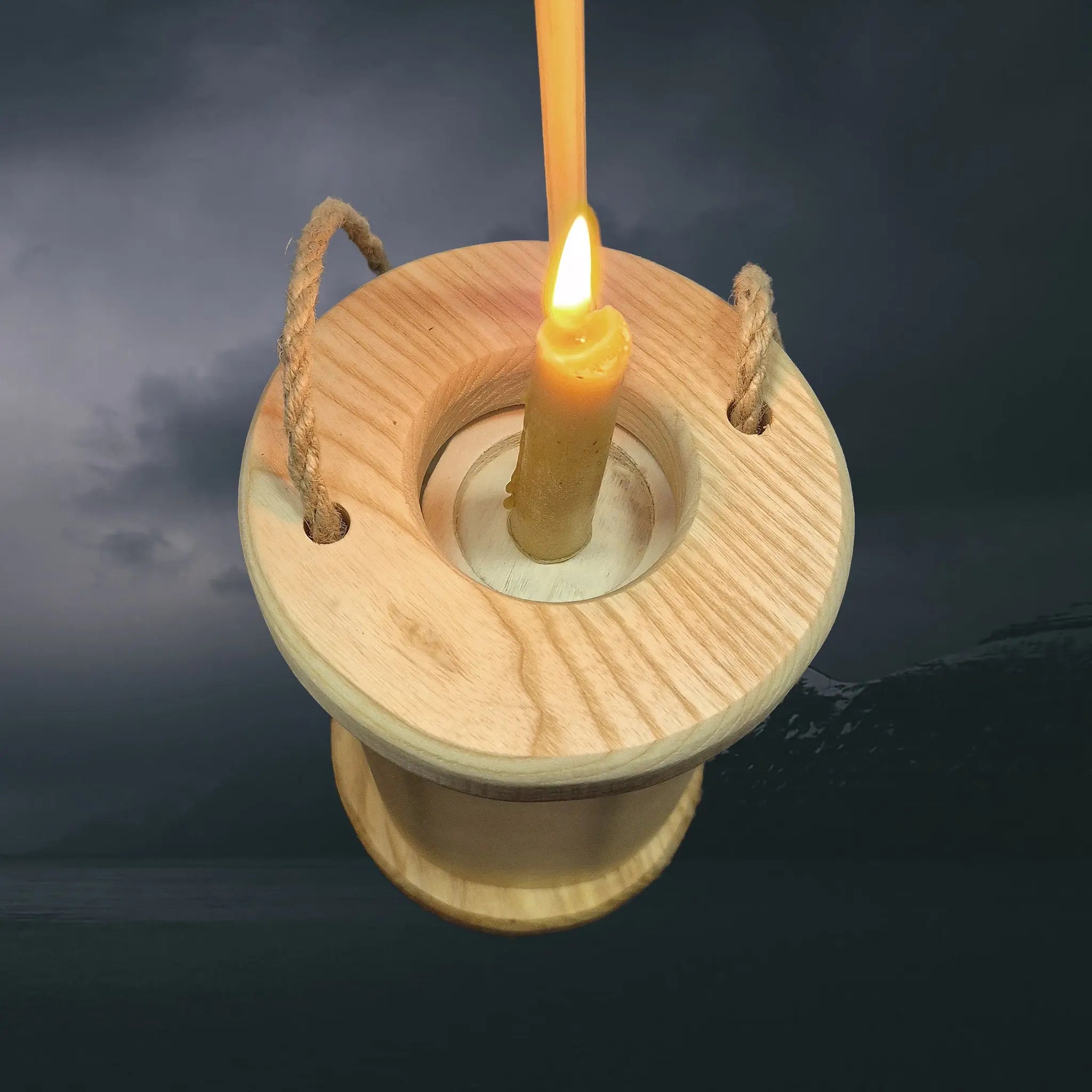 Handmade Replica Medieval Alder Wood Lantern / Lamp - Tall Version with Raised Platform to Show Candle