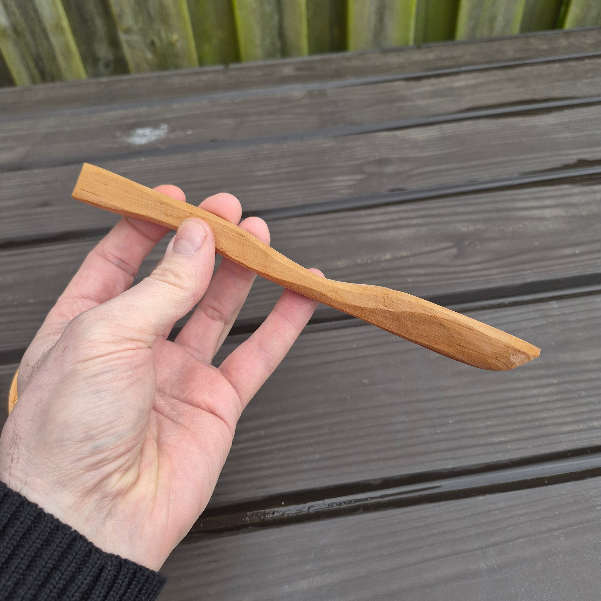 Viking Age Replica Handmade Alder Wood Spoon - Large Size in Hand - Side View from The Viking Dragon