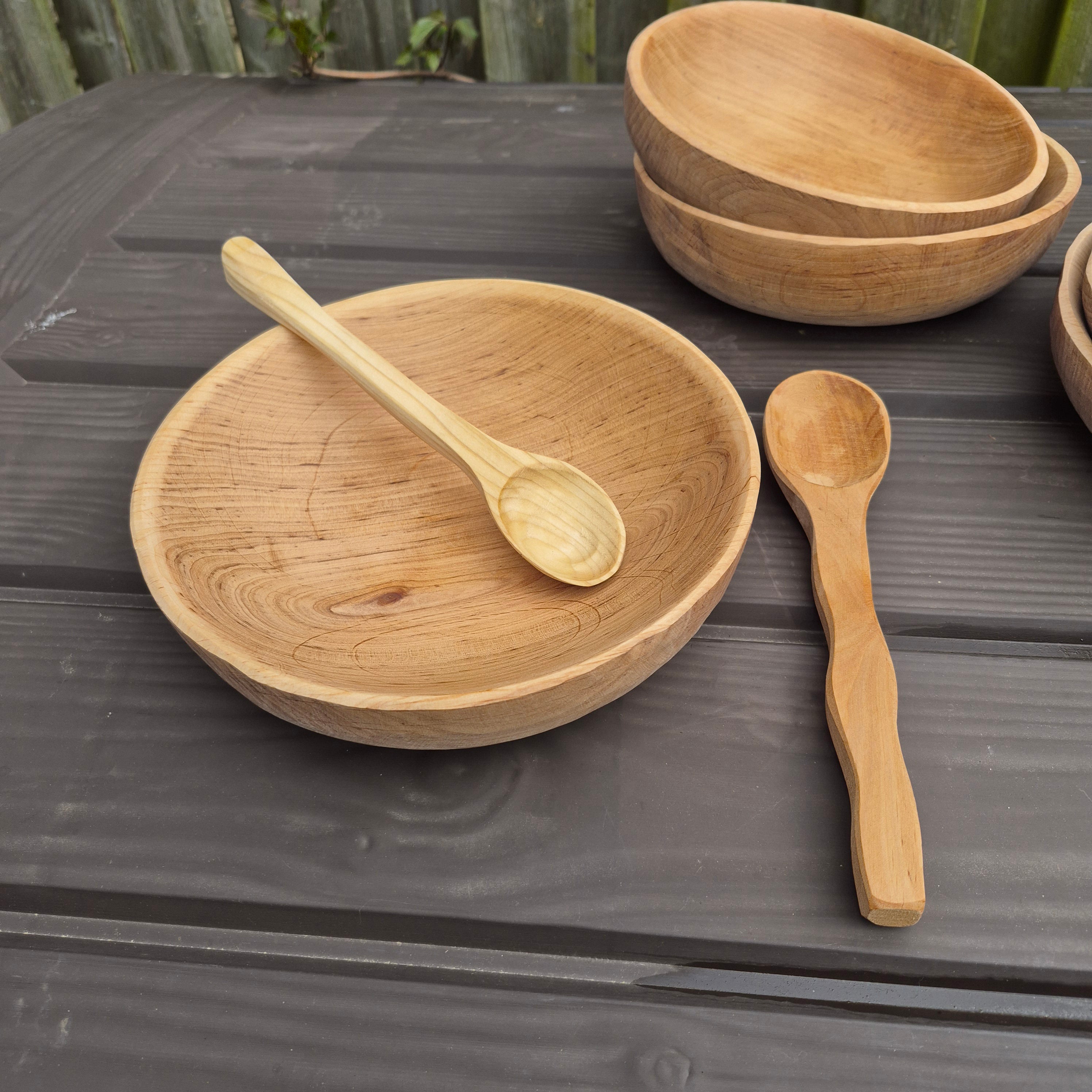 Viking Age Replica Hand Turned Alder Wood Bowl - Medium with Wooden Spoons The Viking Dragon