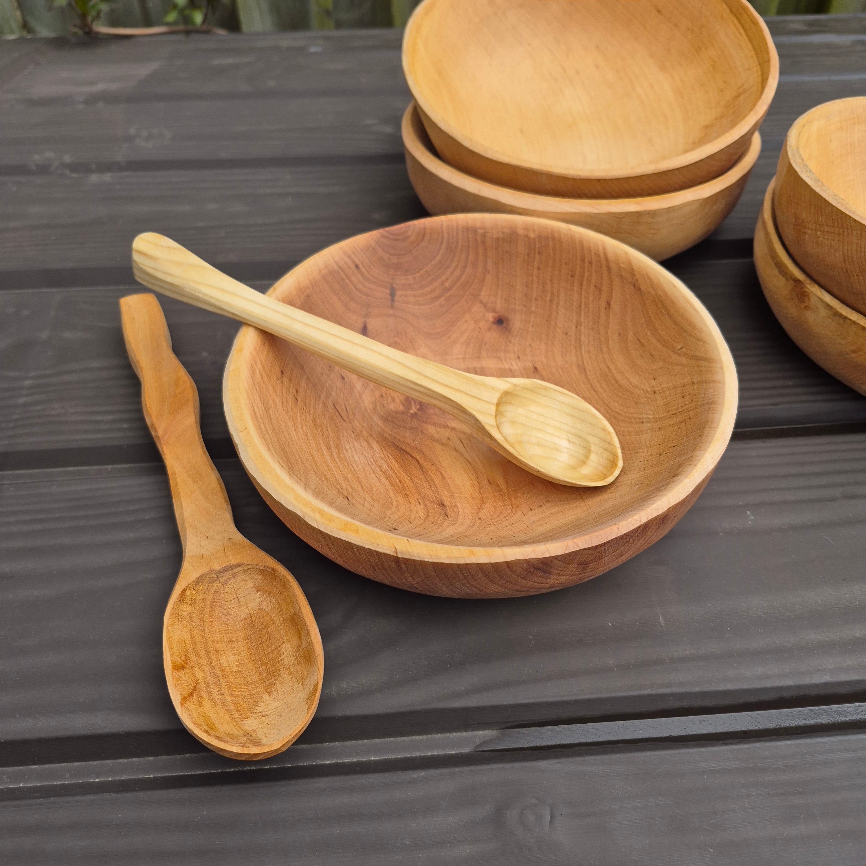 Viking Age Replica Hand Turned Alder Wood Bowl with Handmade Spoons from The Viking Dragon