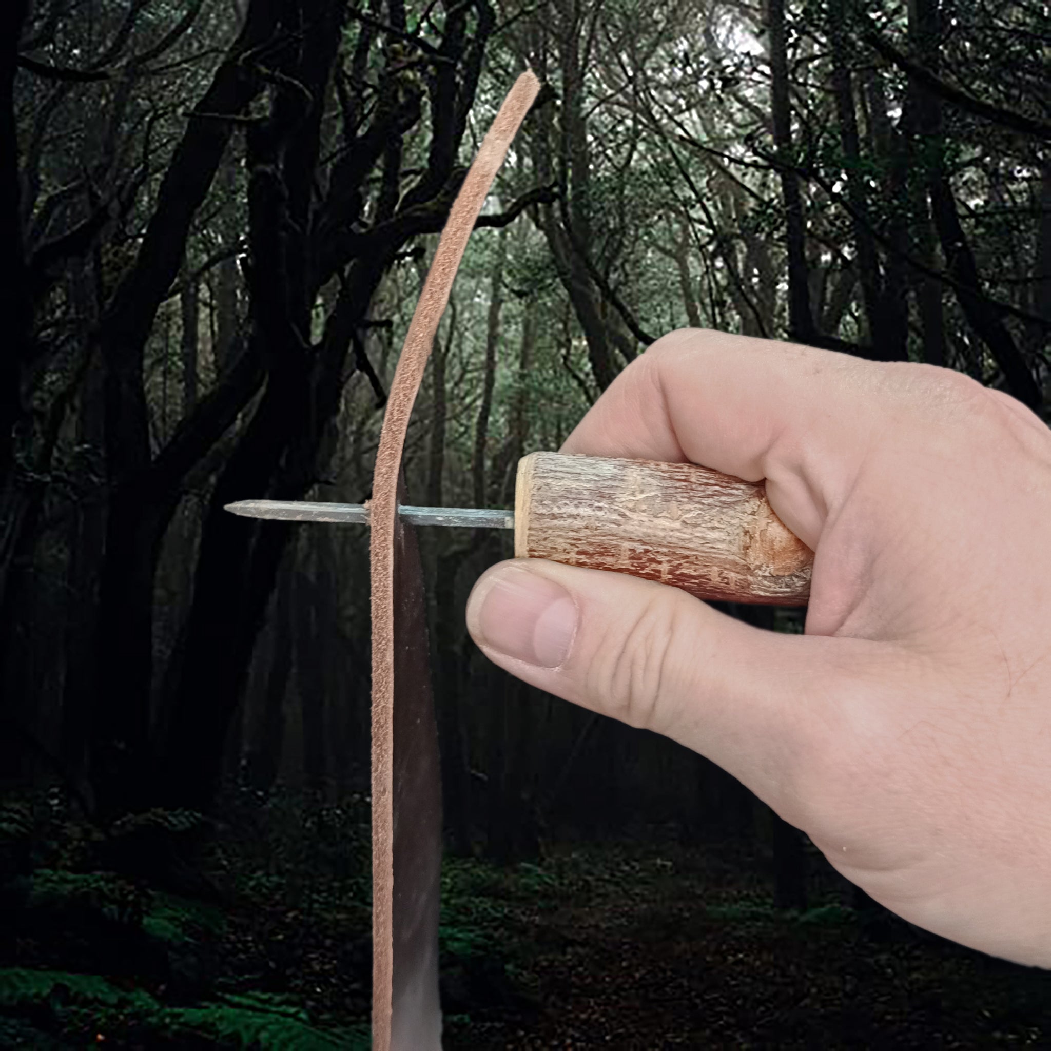 Handmade Leather Awl (Hole Puncher) Made with Natural Birch Wood Handle in Hand Punched Through Leather Sheet