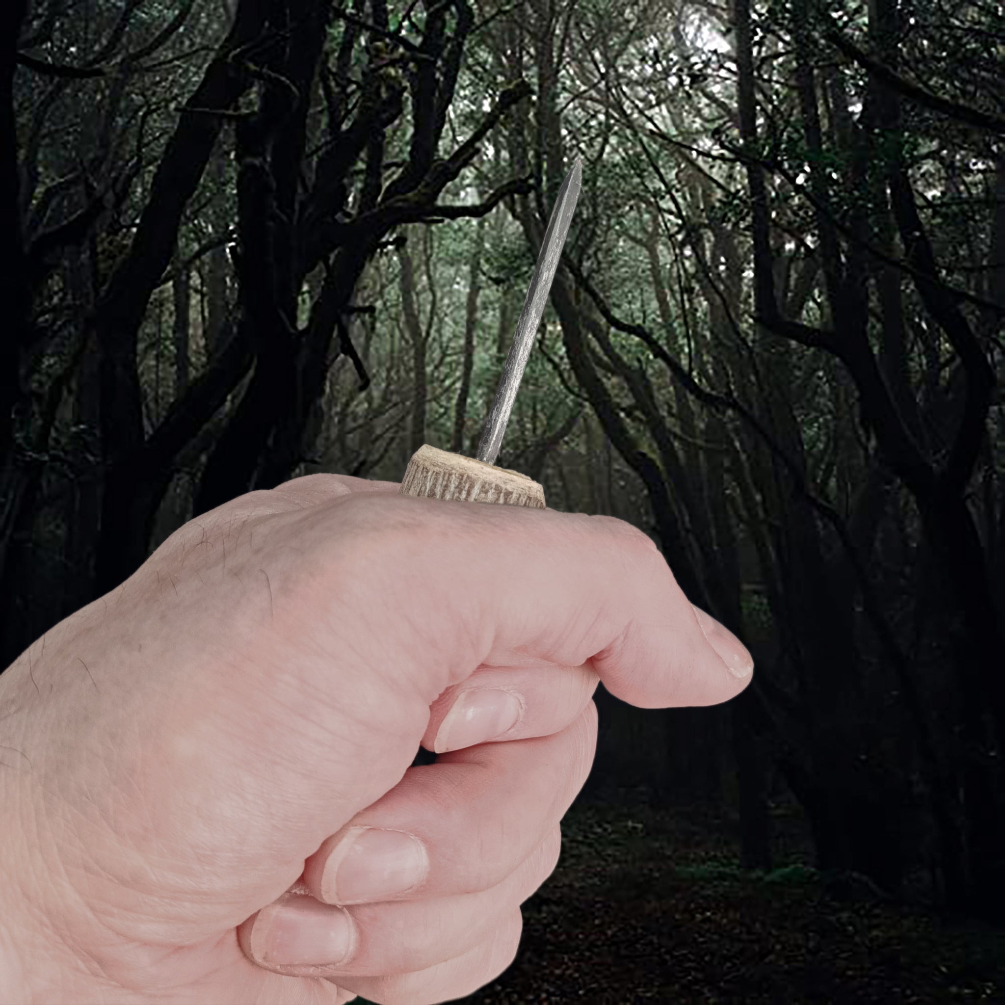 Handmade Leather Awl (Hole Puncher) Made with Natural Birch Wood Handle in Clenched Hand