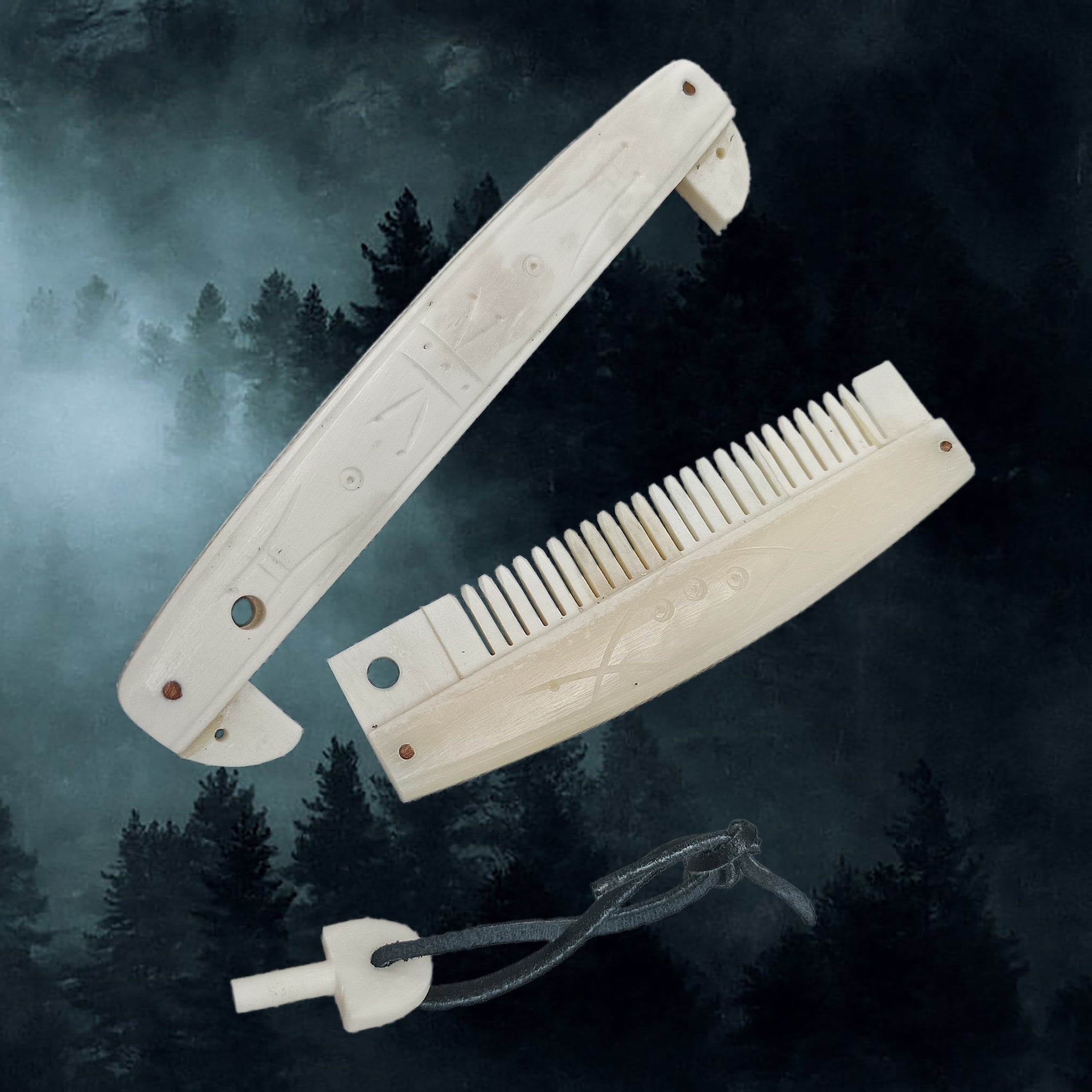 Encased Bone Viking Comb with Markings in 3 Pieces