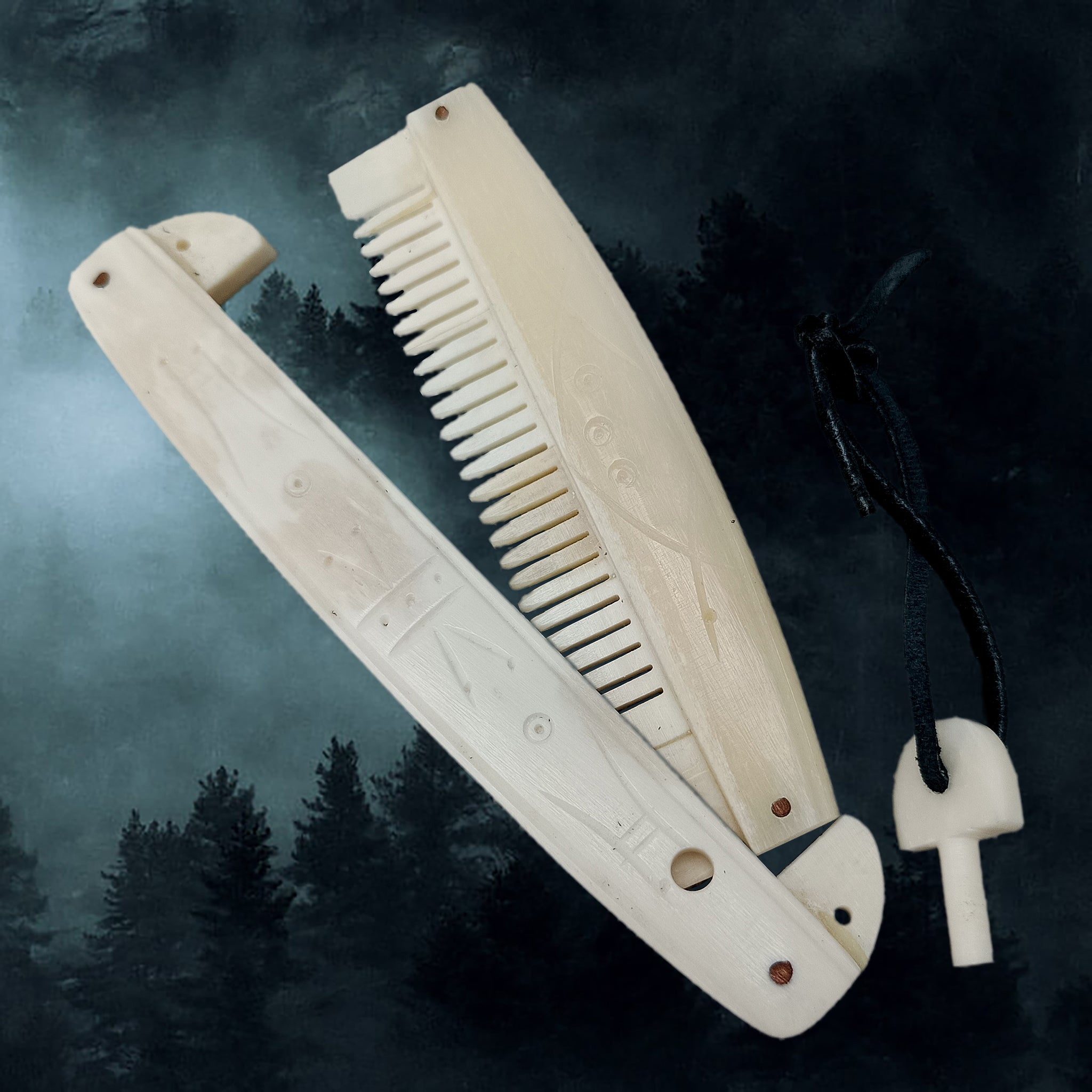 Encased Bone Viking Comb with Markings - Open