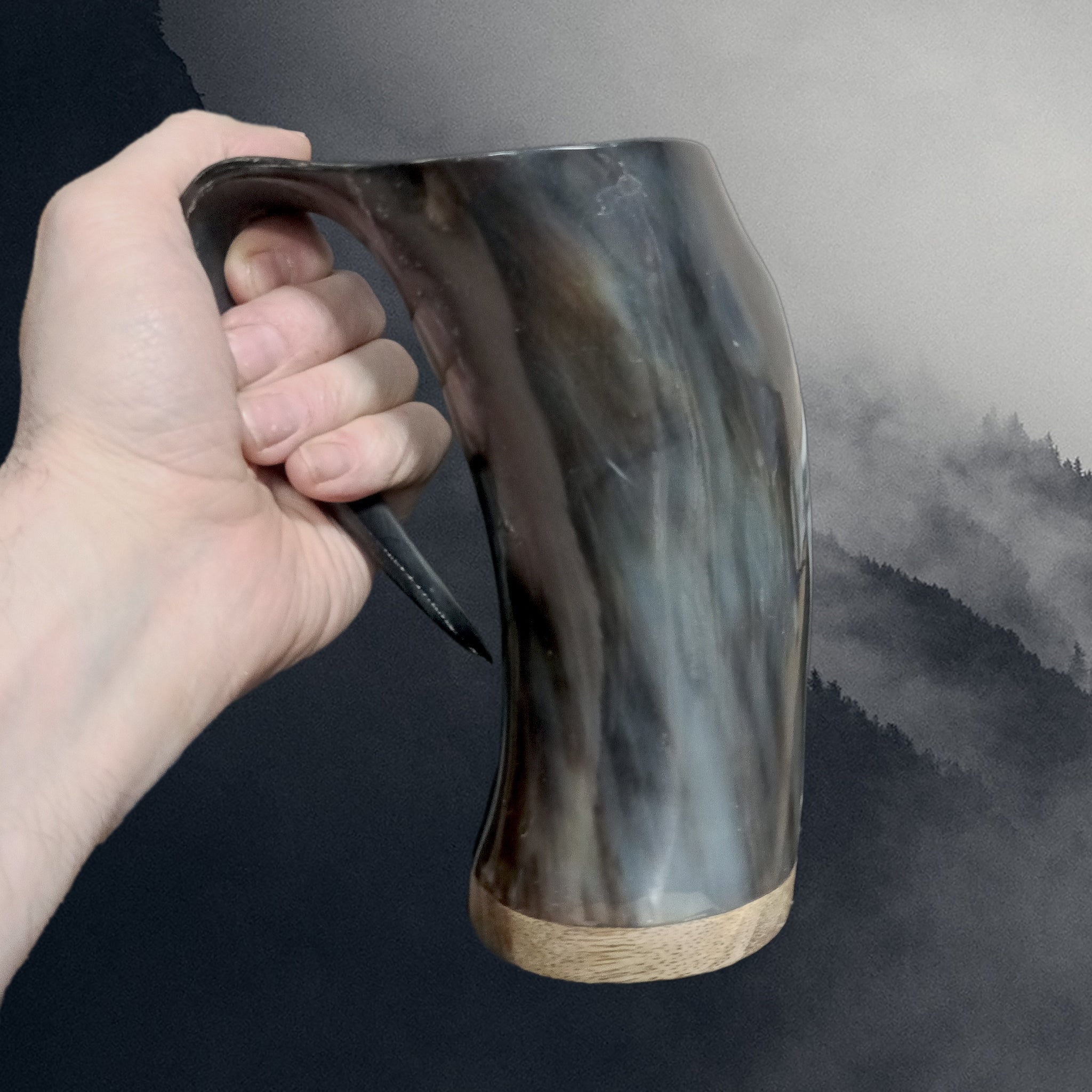 Medium Polished Ox Horn Beer Mug in Hand