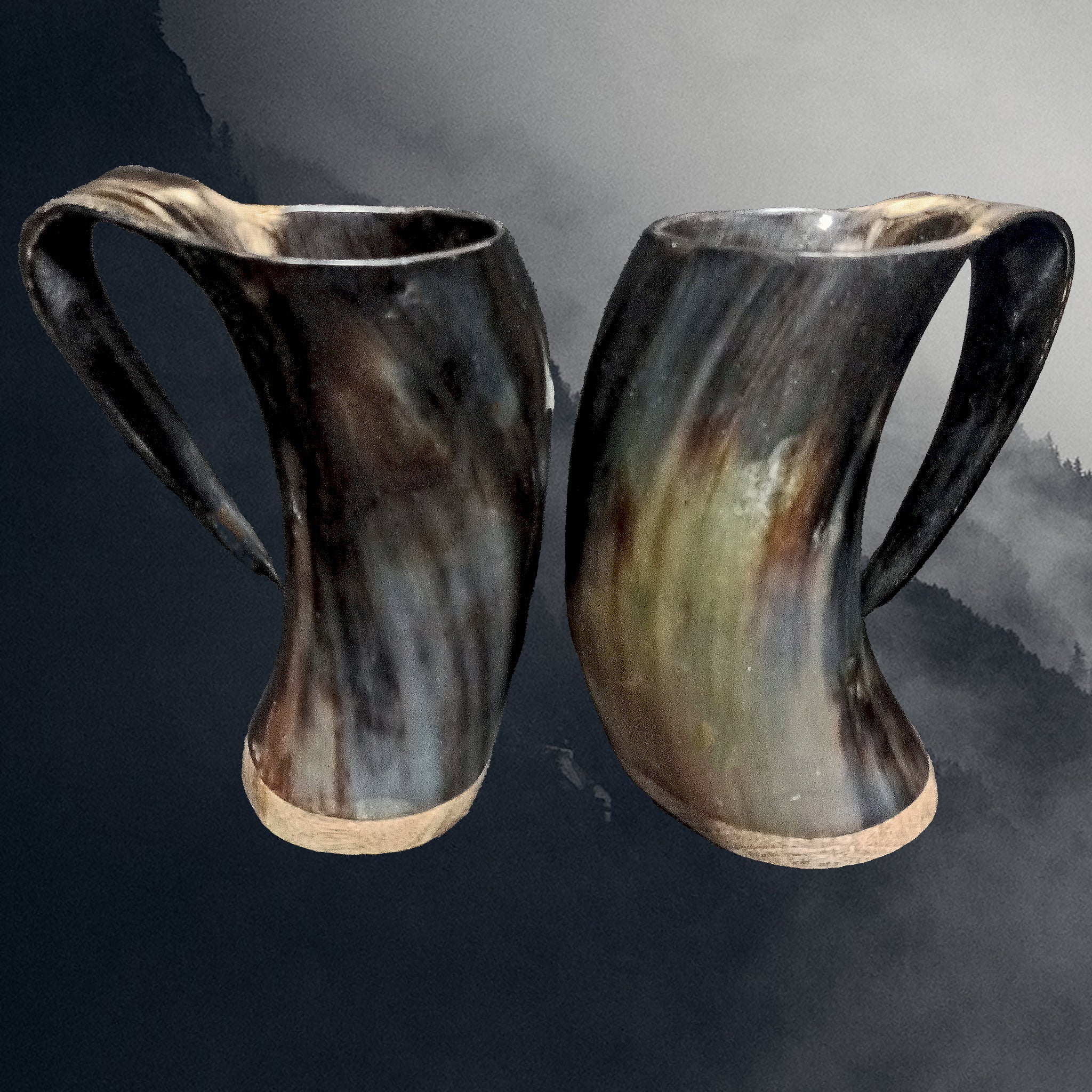 Medium Polished Ox Horn Beer Mugs - 2 Opposites