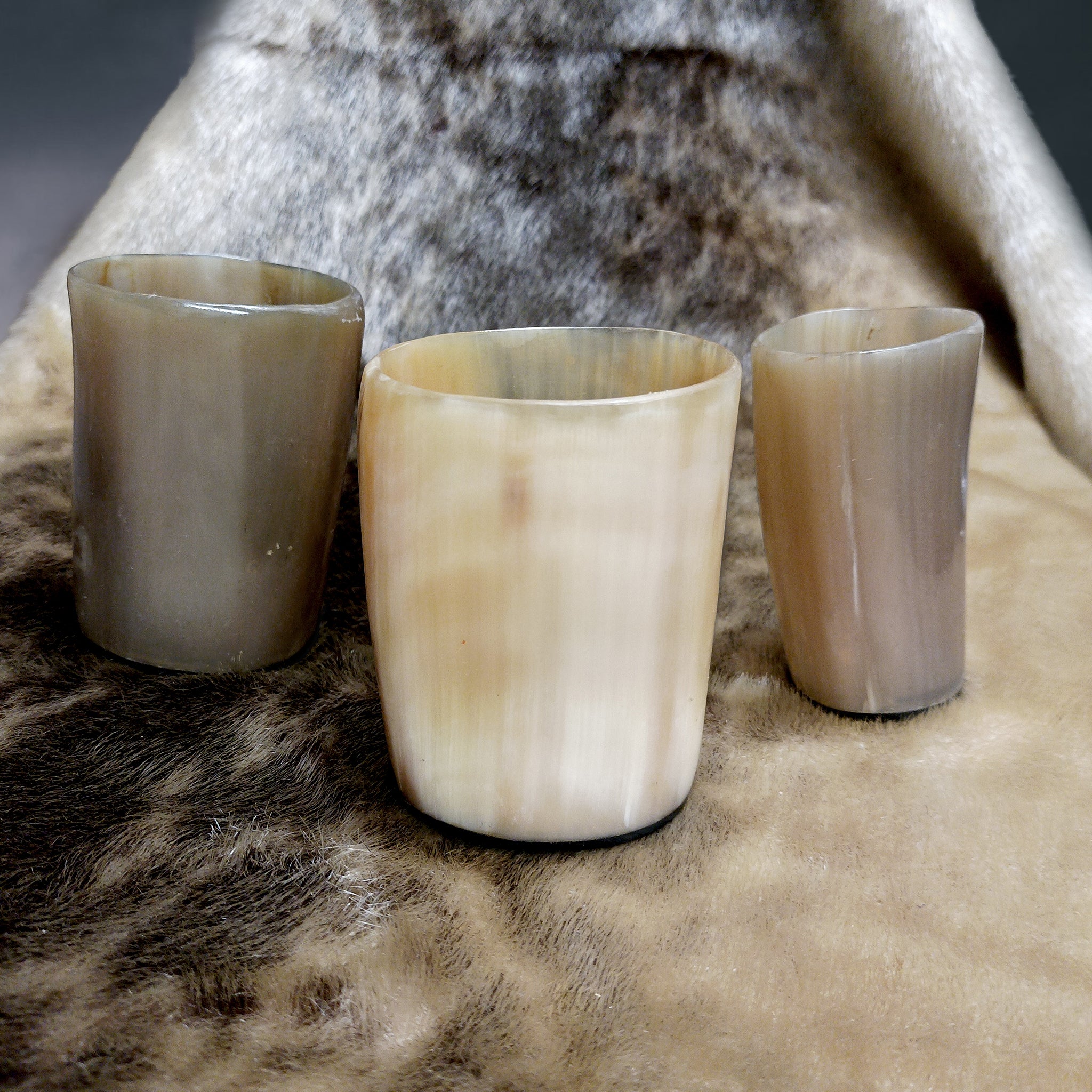 Horn Mead Cups with Resin Base on Seal Skin