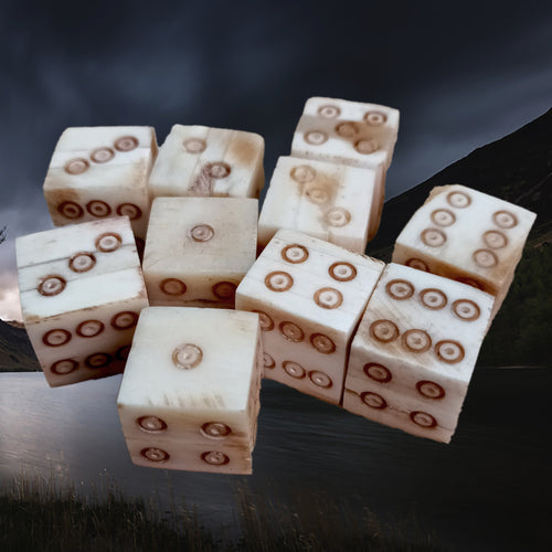 Large Bone Dice With Brown Dot and Rings Marks