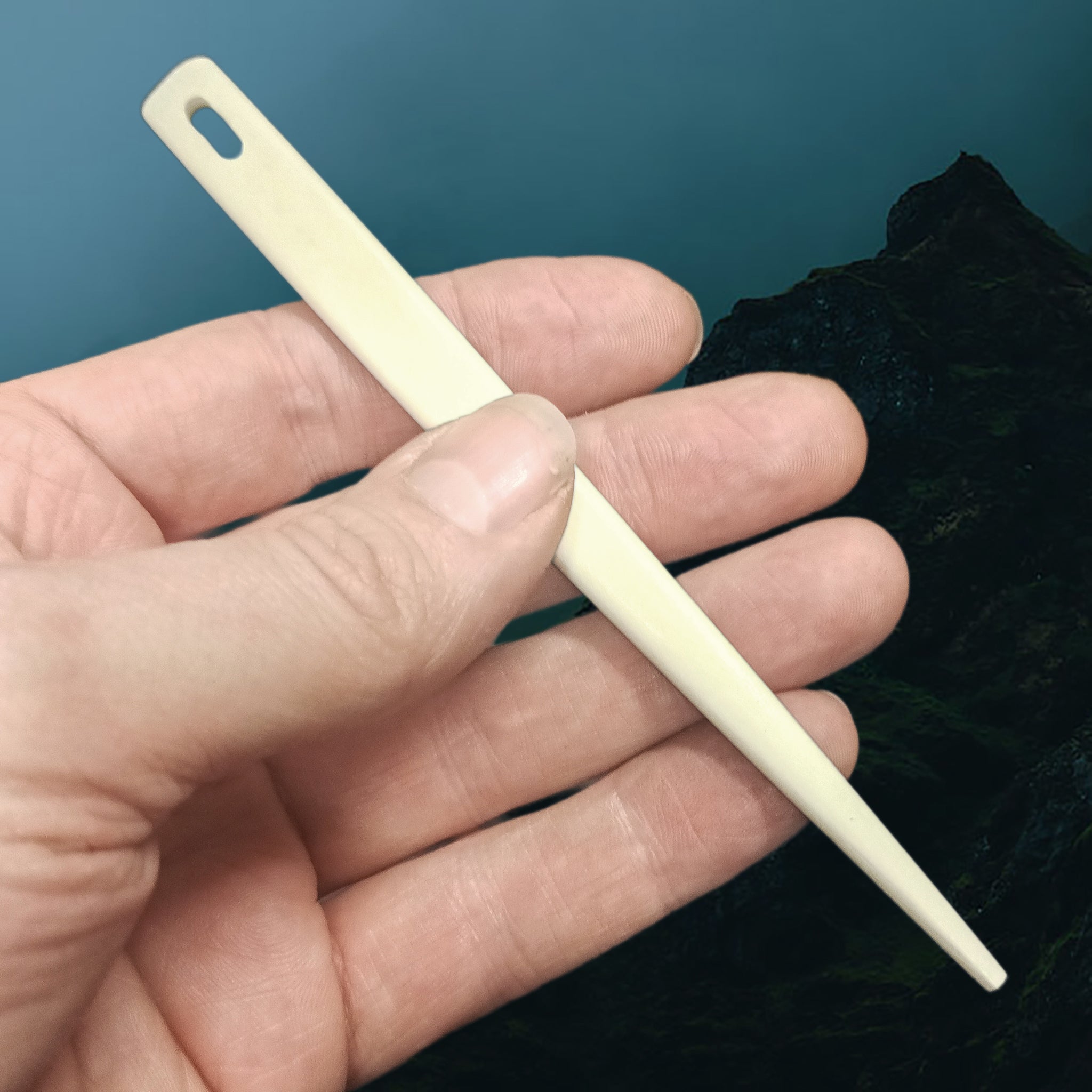 Handmade Large Bone Viking Nalbinding Needle in Hand