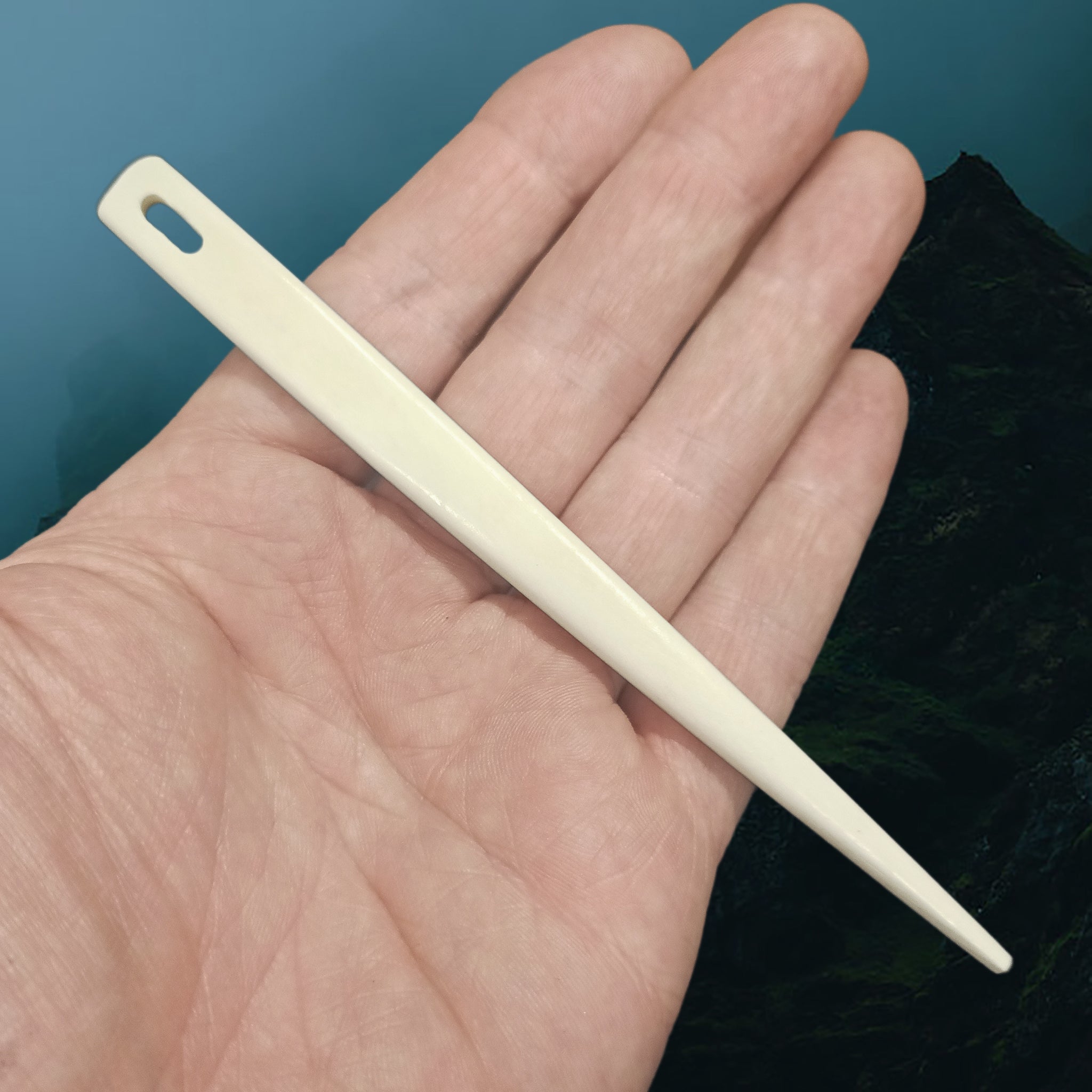 Handmade Large Bone Viking Nalbinding Needle on Hand