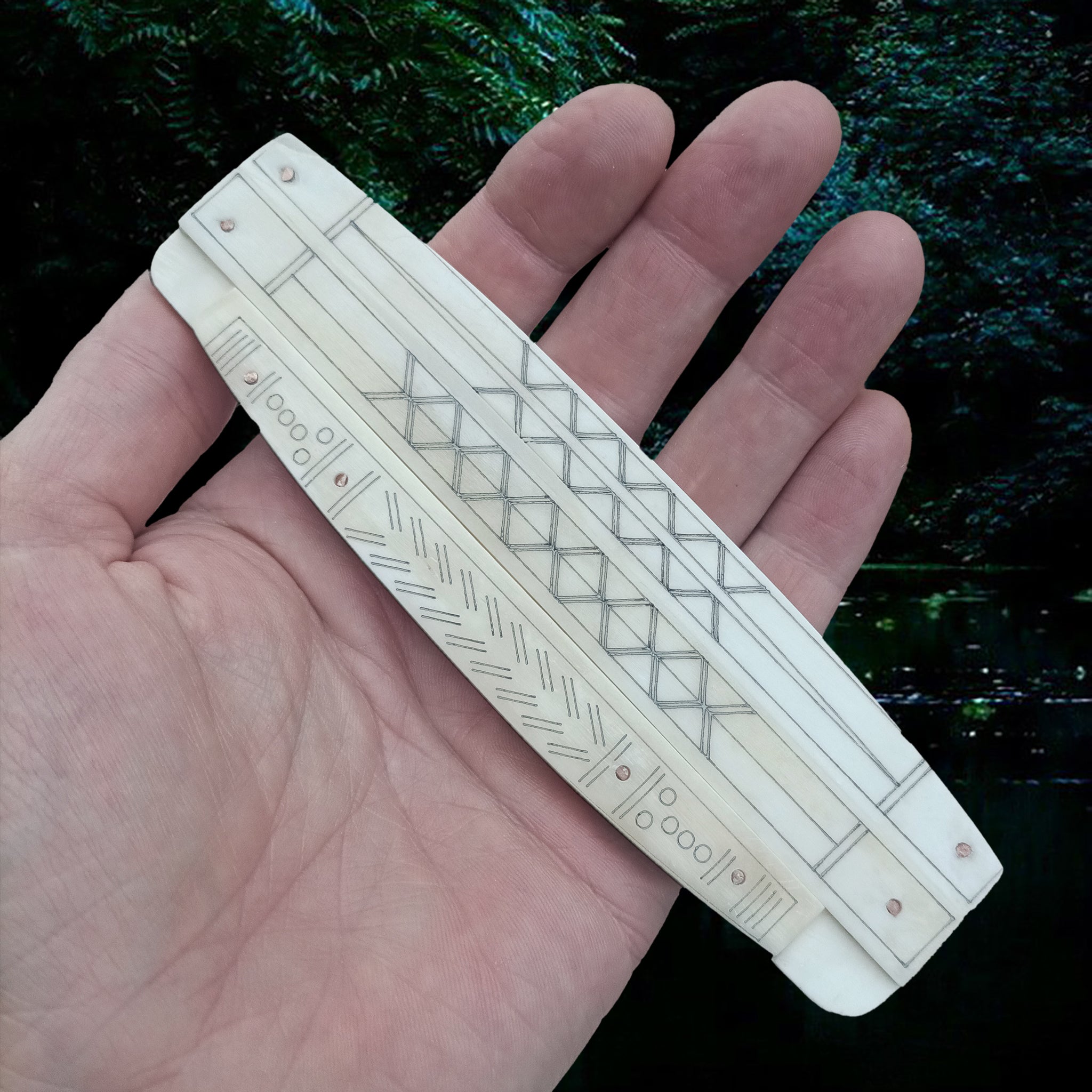 Large Encased Bone Viking Comb with Markings on Hand