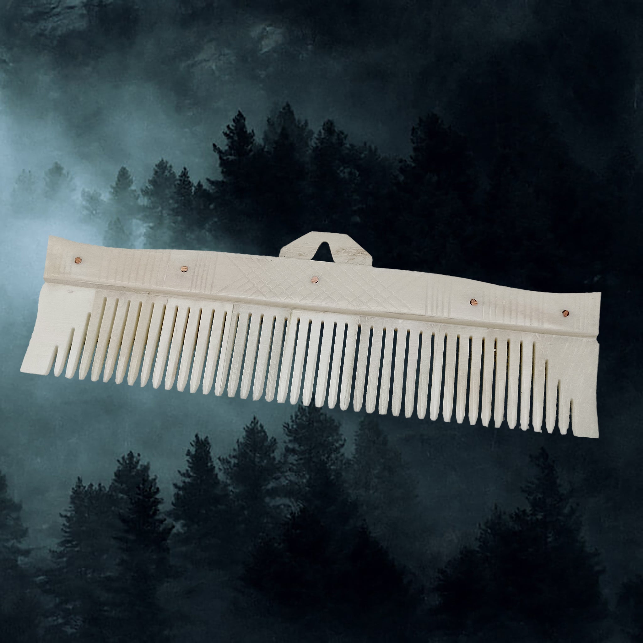 Long Decorated Bone Viking Comb with Hanger and Rivets