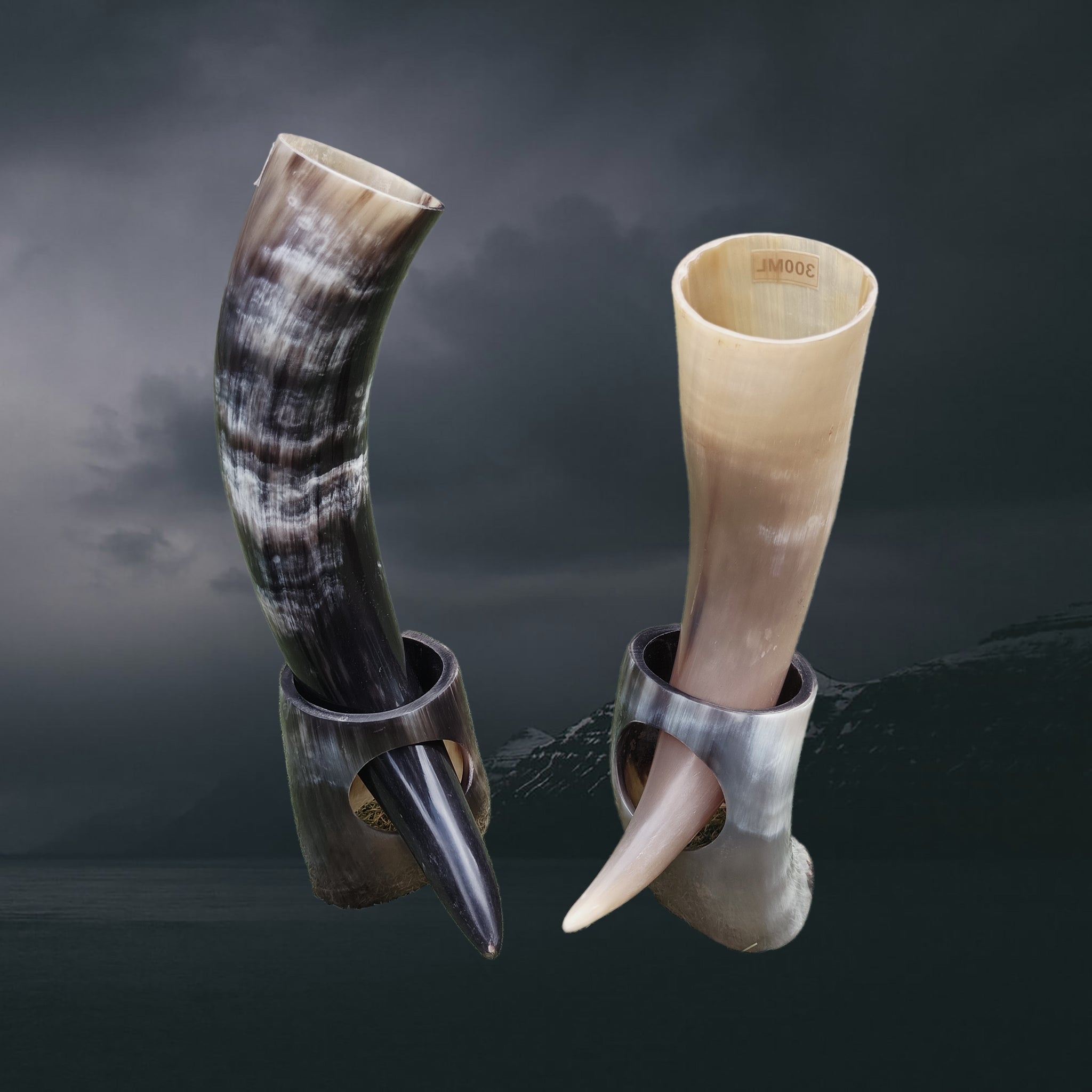 Ox Horn Small Polished Viking Drinking Horns With Horn Stands
