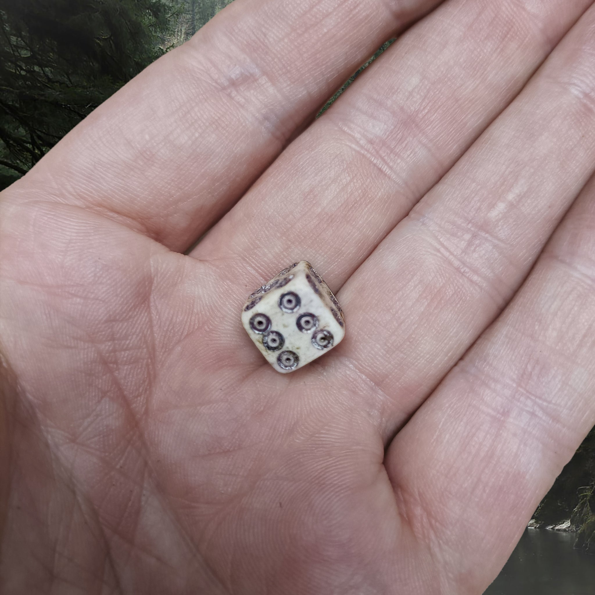 Small Bone Viking Die with Dot and Ring Marks in Hand