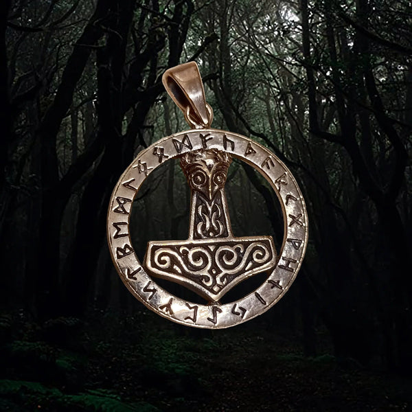 Bronze Runic Thors Hammer Viking Pendant - Viking Jewelry