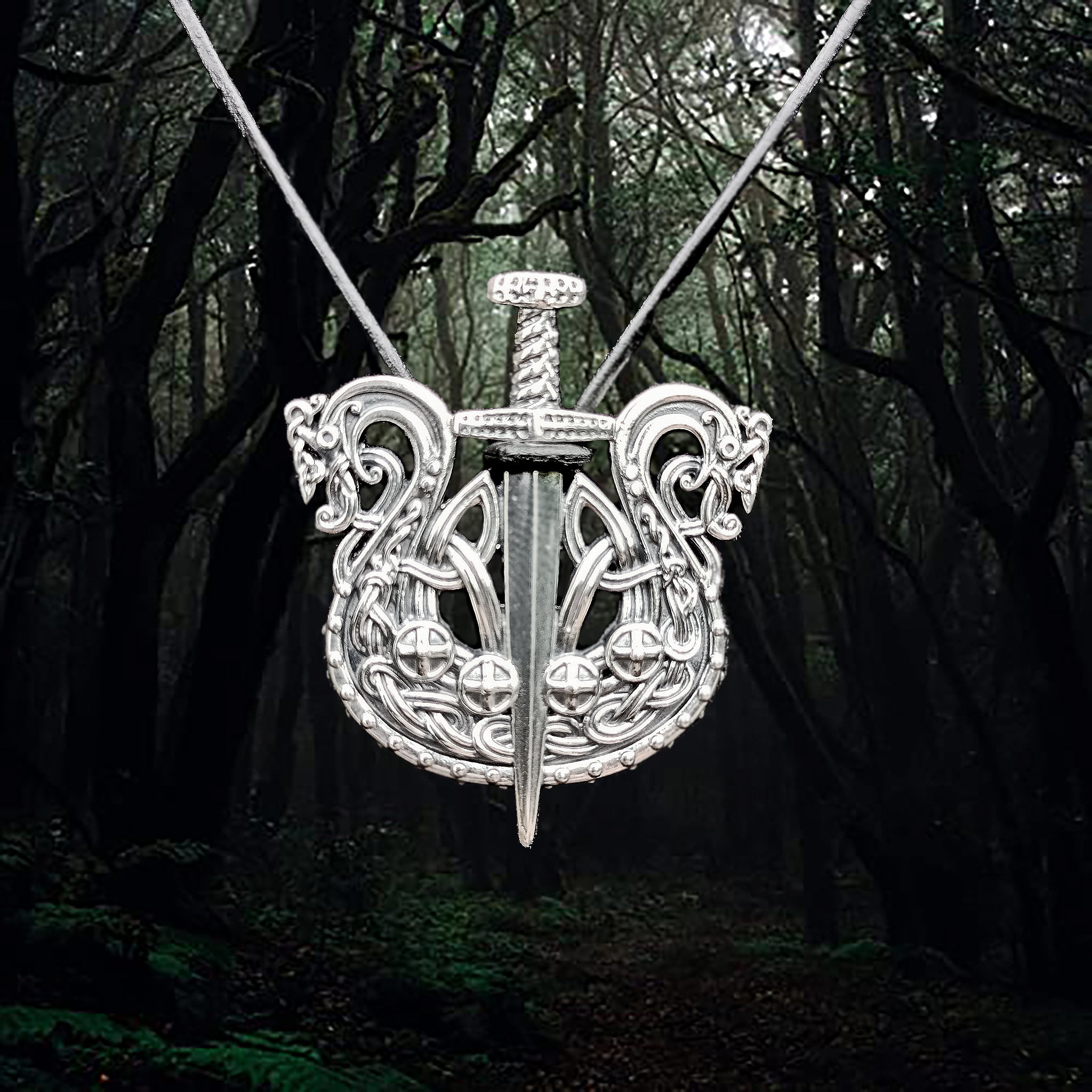 Silver Drakkar Viking Ship with Sword Pendant - Viking Jewelry