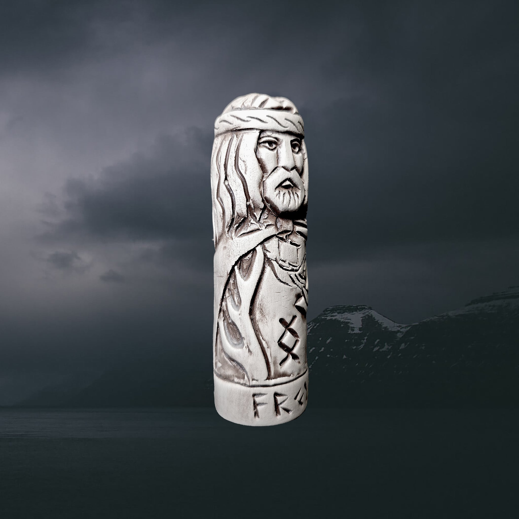 Hand-Crafted Ceramic Norse God Freyr (Frey) Statuette - Right Side Angle View