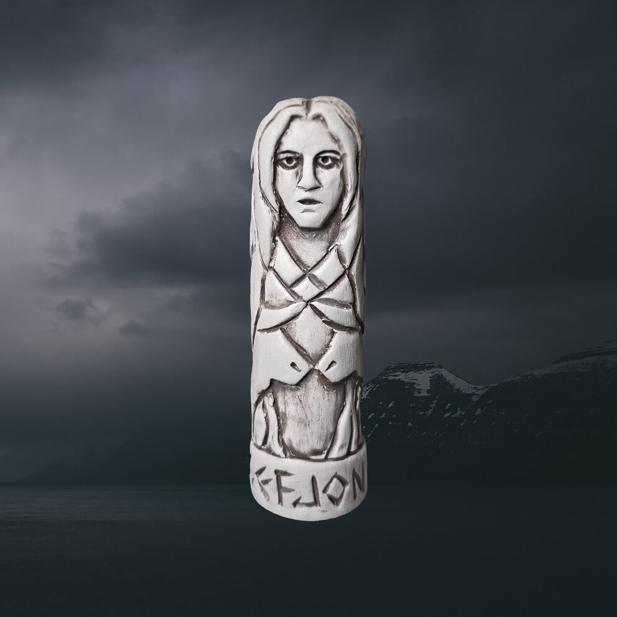 Hand-Crafted Ceramic Norse Goddess Gefjon Statuette