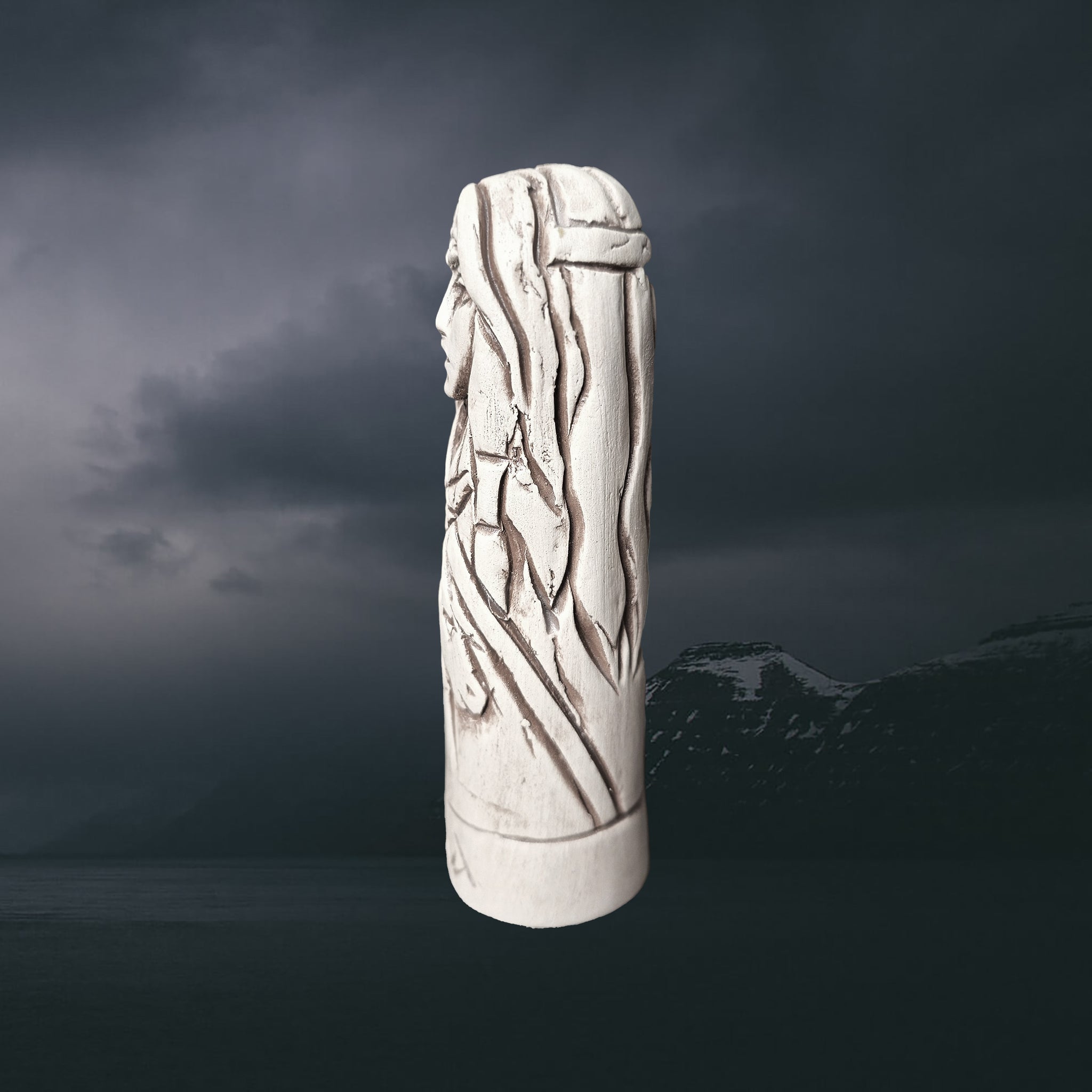 Hand-Crafted Ceramic Norse Goddess Gna Statuette - Left Side View