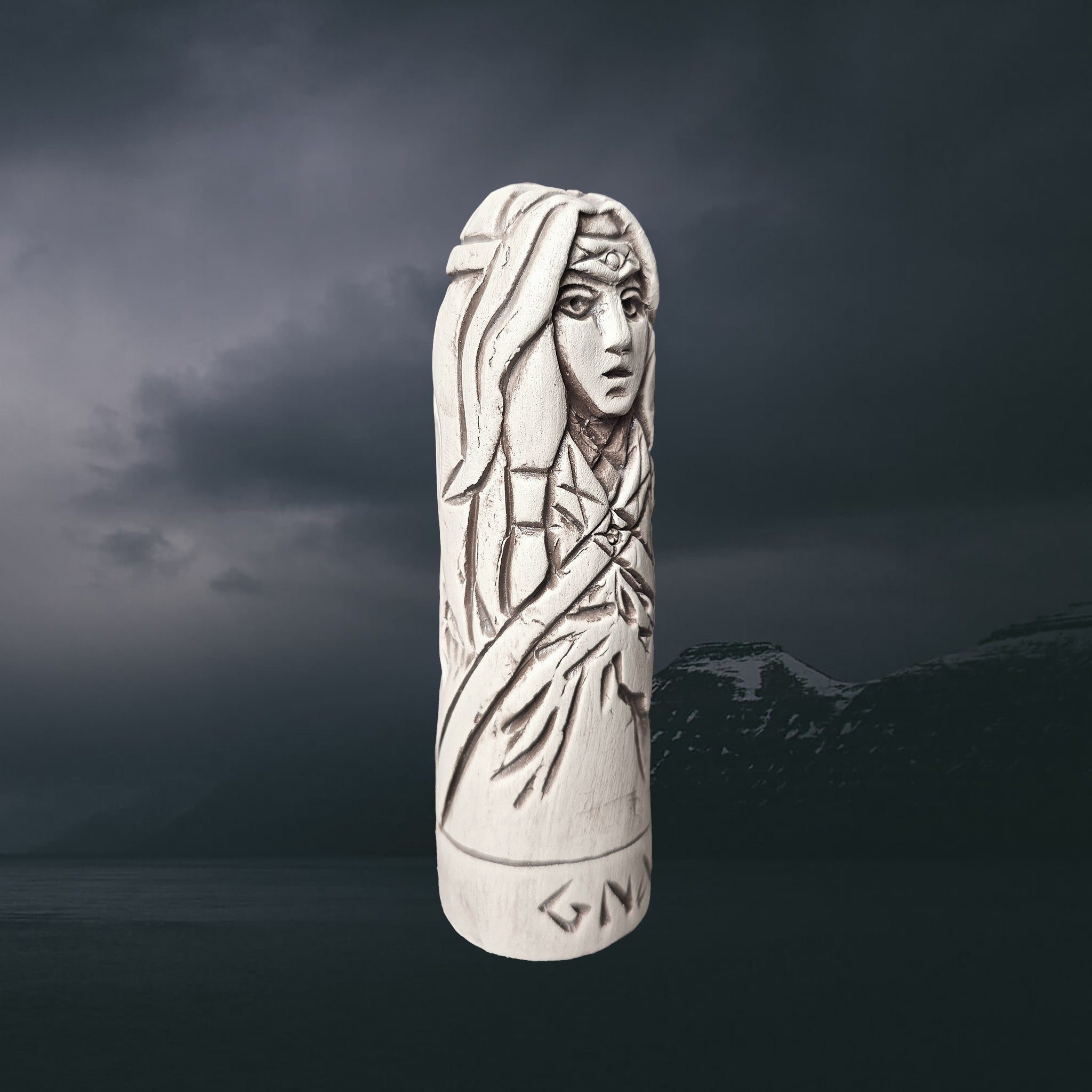 Hand-Crafted Ceramic Norse Goddess Gna Statuette - Right Side Angle View