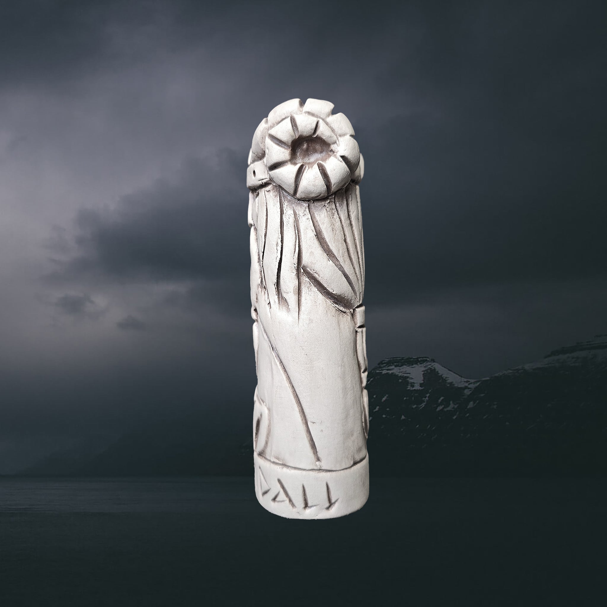 Hand-Crafted Ceramic Norse God Heimdall Statuette - Left Side View