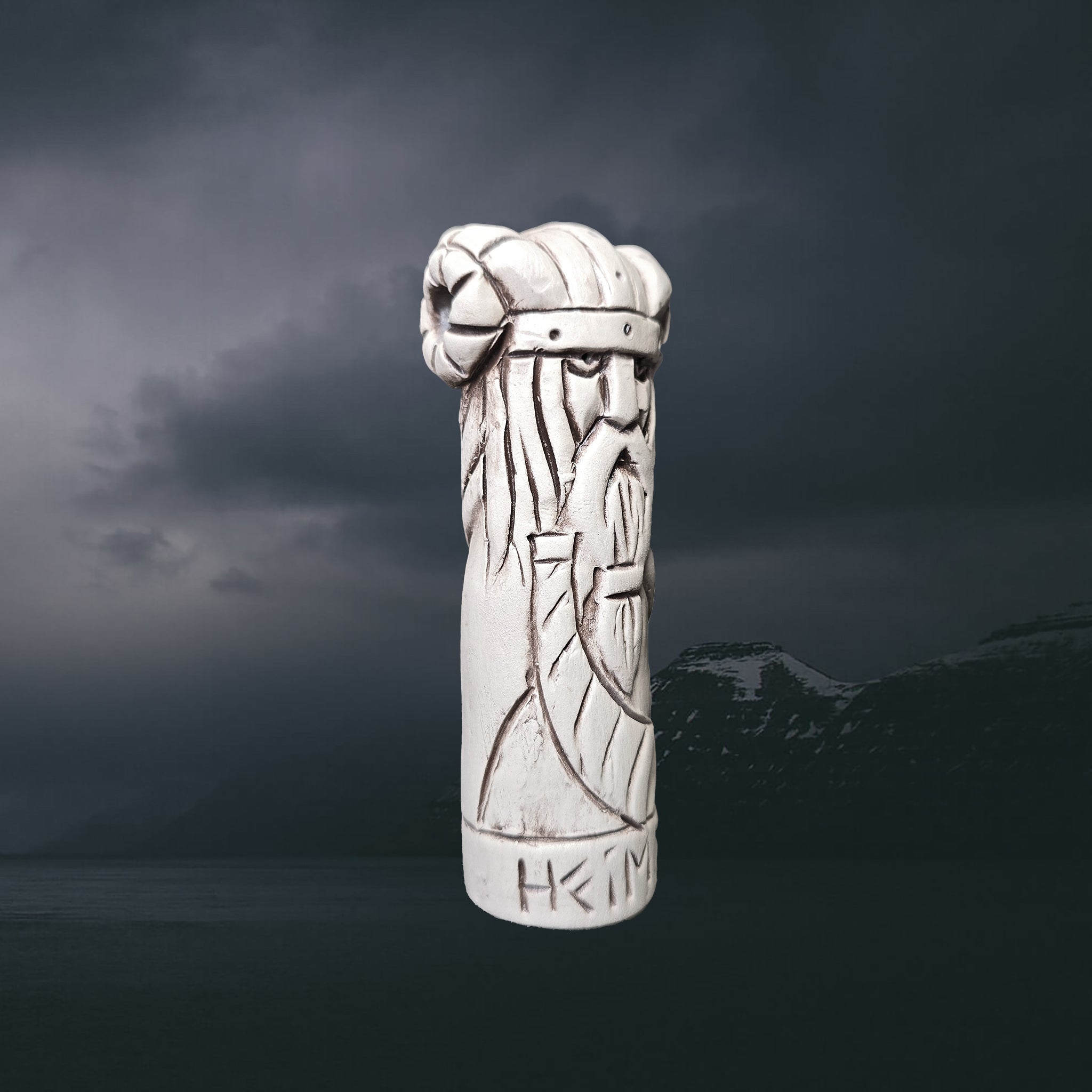 Hand-Crafted Ceramic Norse God Heimdall Statuette  Right Side Angle View