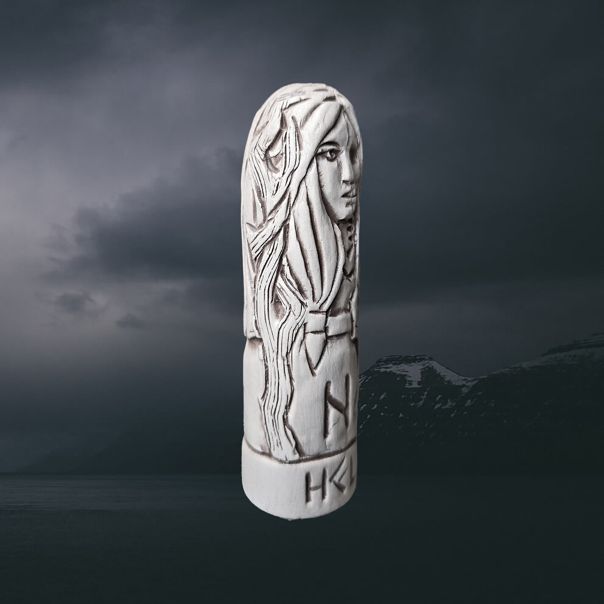 Hand-Crafted Ceramic Norse Goddess Hel Statuette - Right Side View