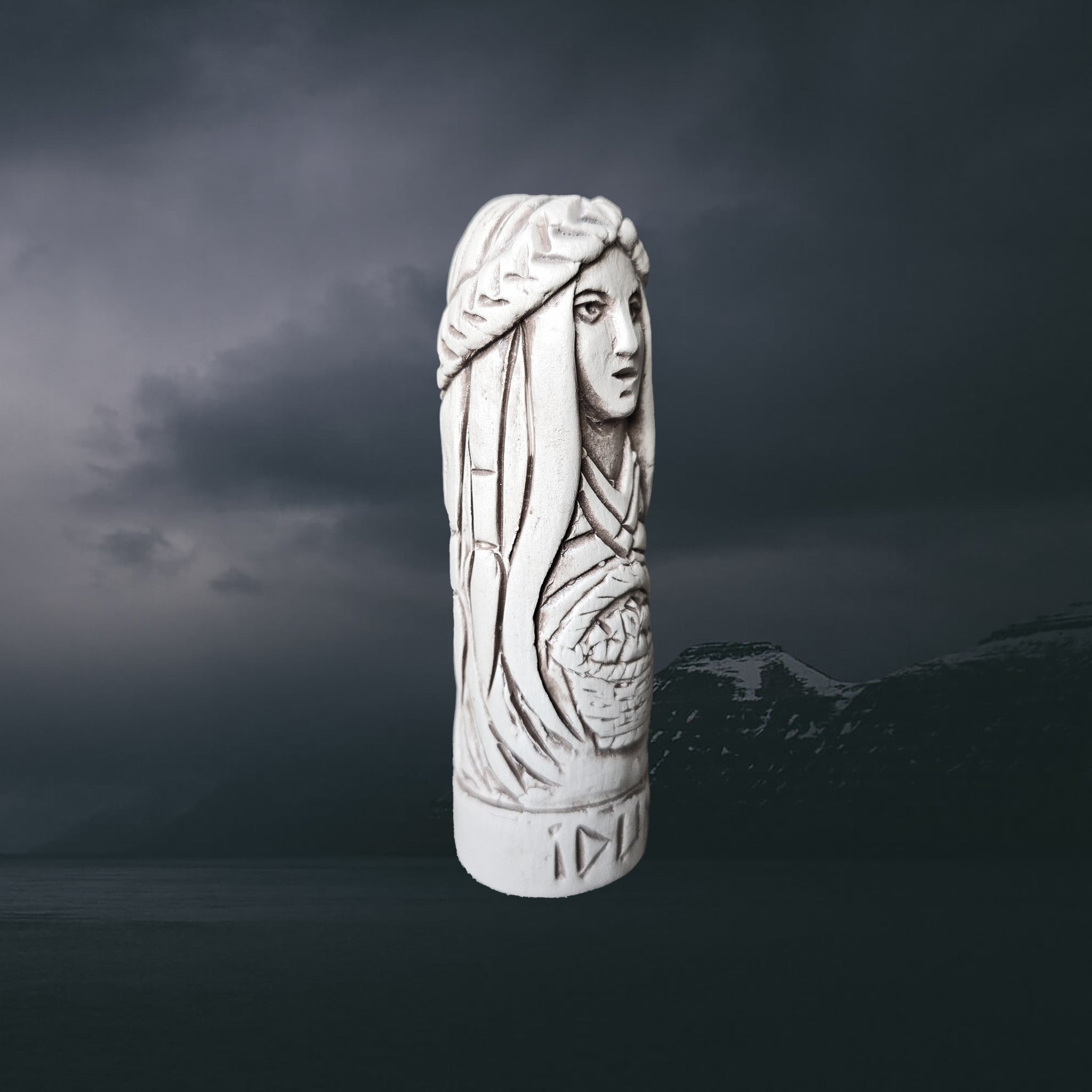 Hand-Crafted Ceramic Norse Goddess Idunn Statuette - Right Side Angle View