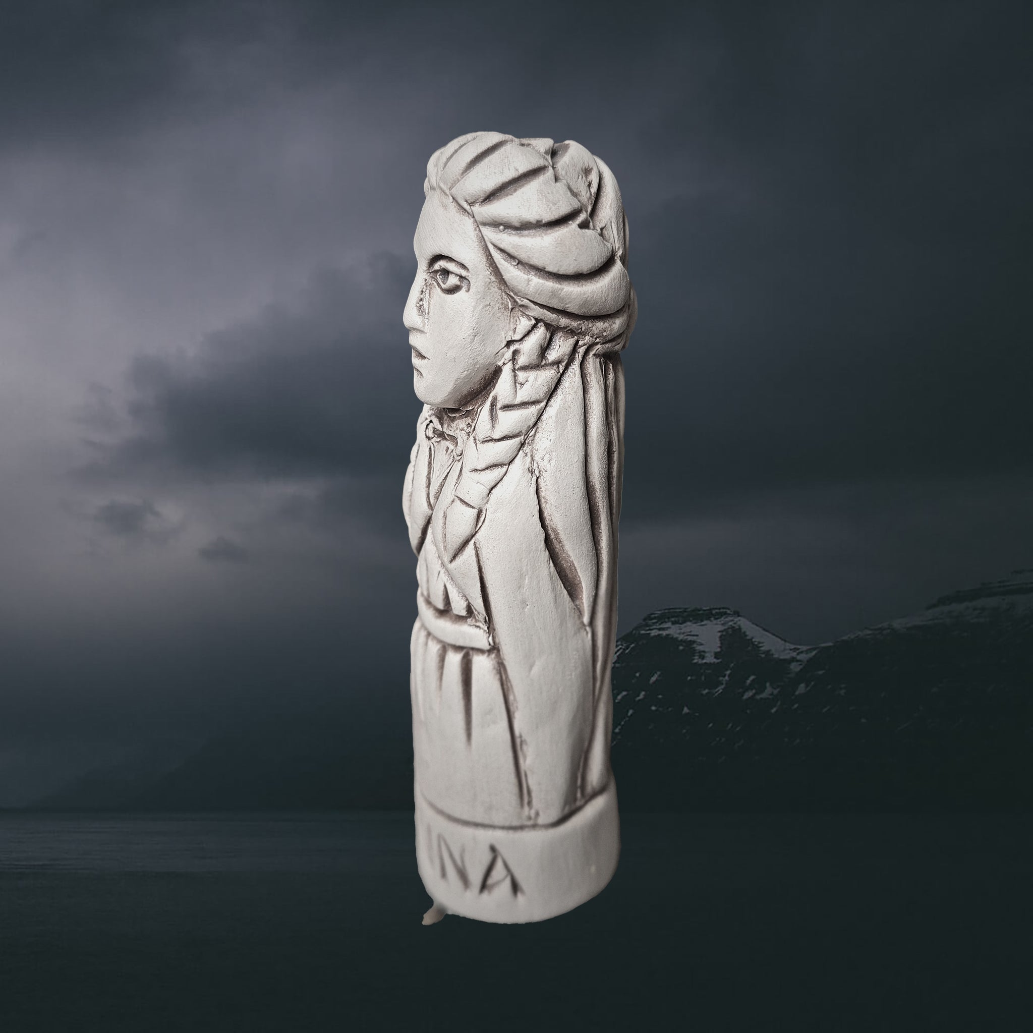 Hand-Crafted Ceramic Norse Goddess Nanna Statuette - Left Side View