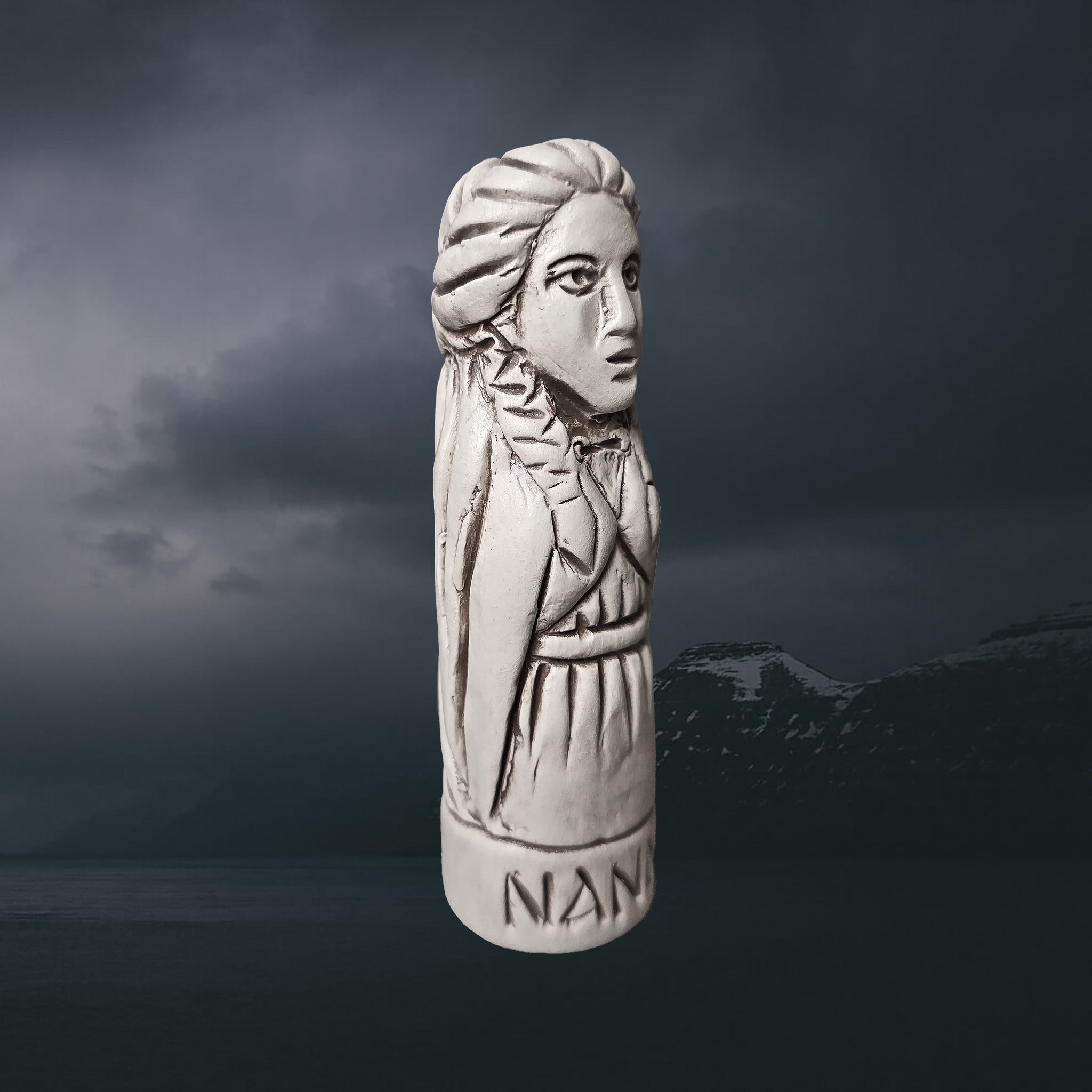 Hand-Crafted Ceramic Norse Goddess Nanna Statuette - Right Side View