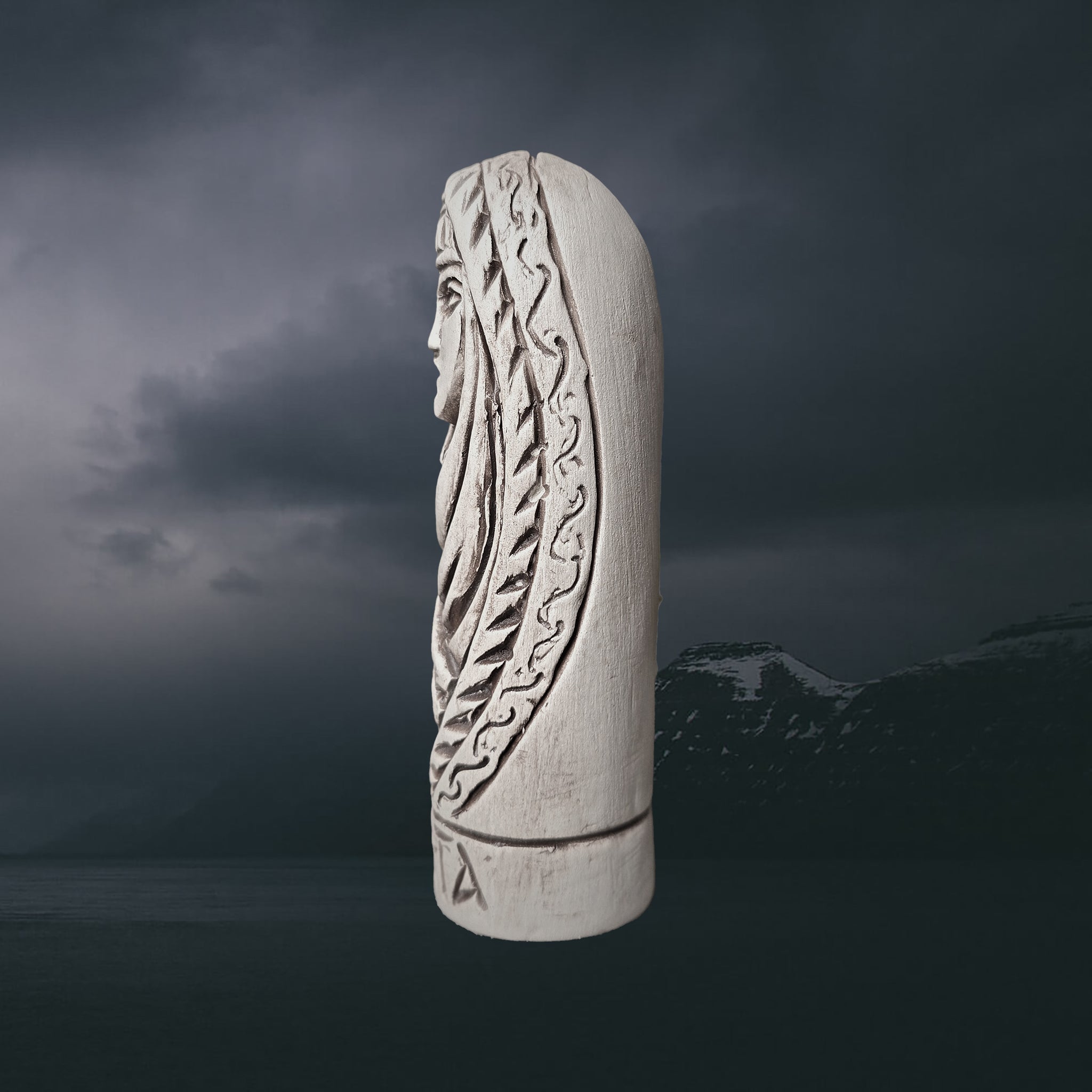 Hand-Crafted Ceramic Norse Goddess Nerta (Nerthus) Statuette - Left Side View