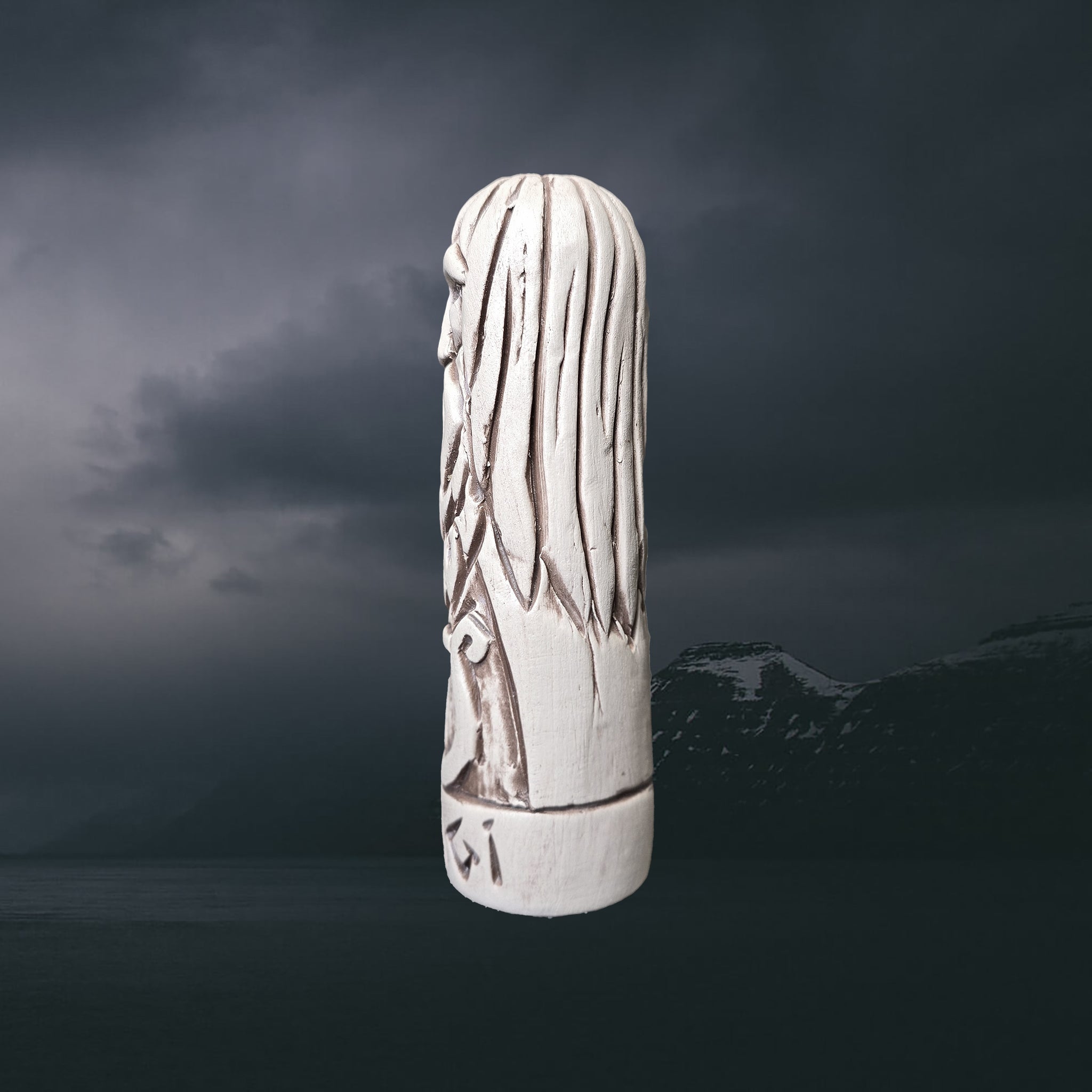 Statuette of the Norse God Bragi in Hand-Crafted Clay - Left Side View