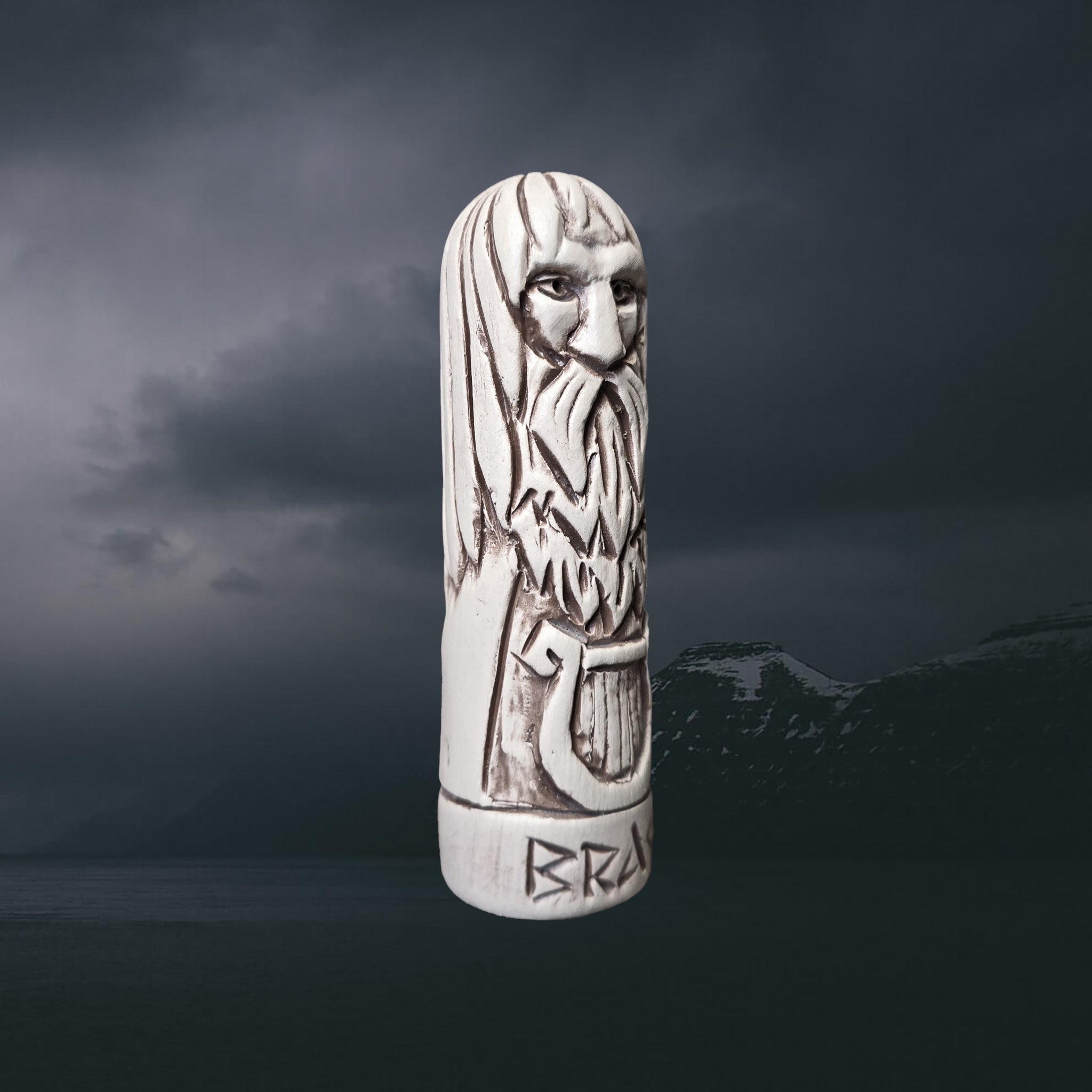 Statuette of the Norse God Bragi in Hand-Crafted Clay - Right Side Angle View