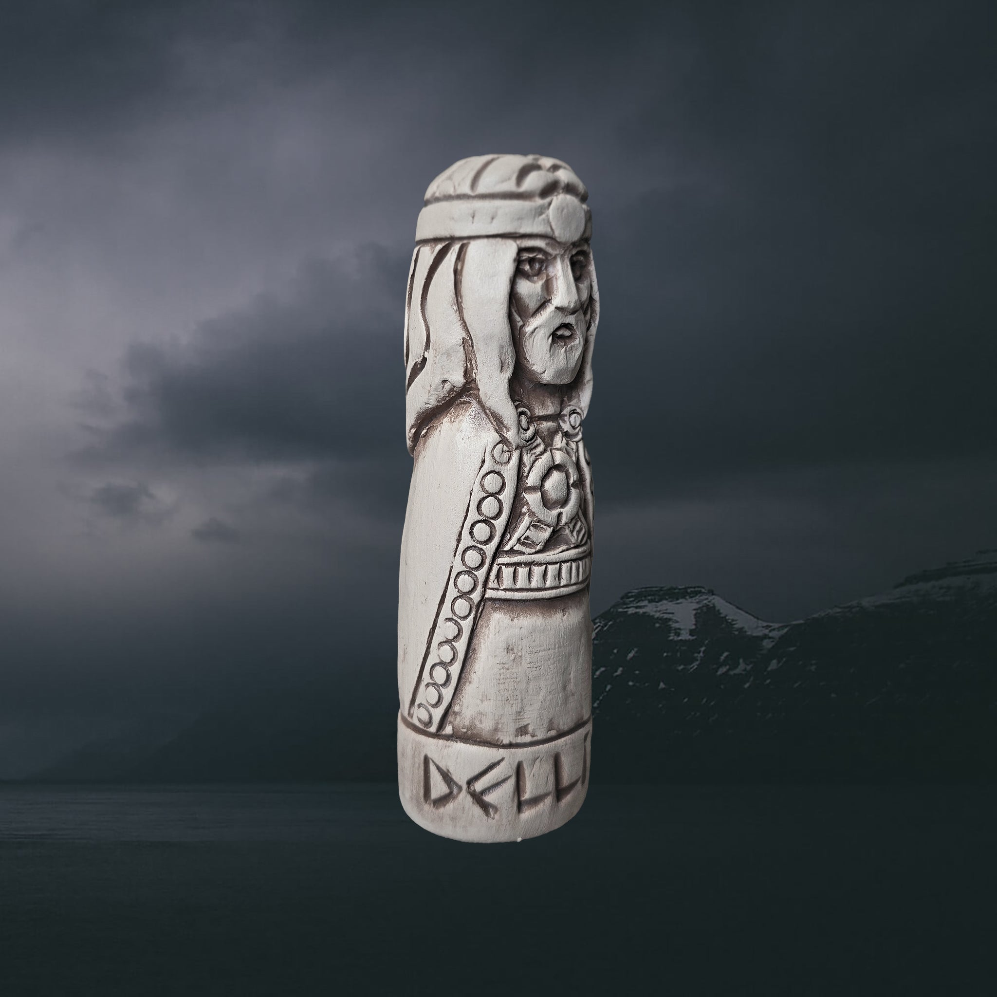 Statuette of the Norse God Delling in Hand-Crafted Clay - Right Side Angle View