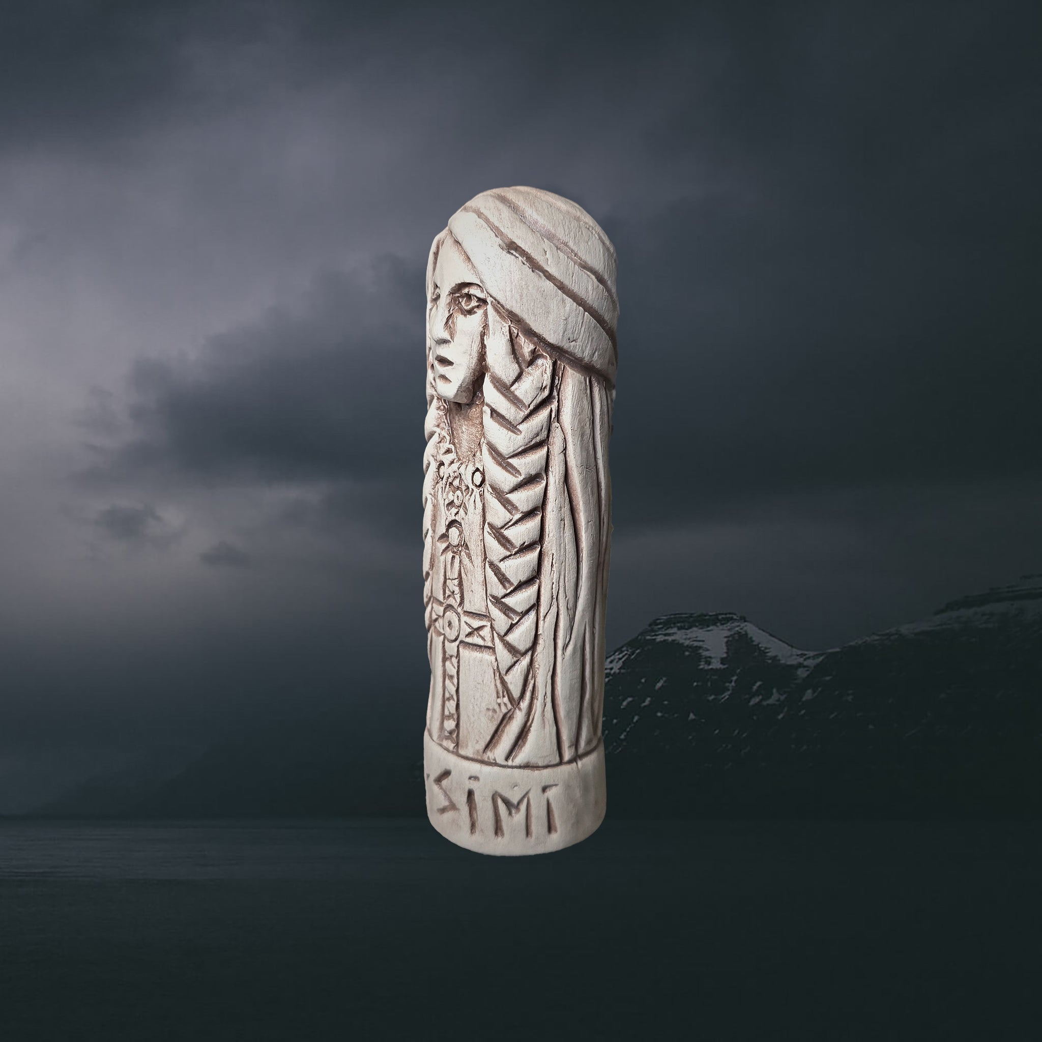 Statuette of the Norse Goddess Gersimi (Gersemi) in Hand-Crafted Clay - Left Side Angle View