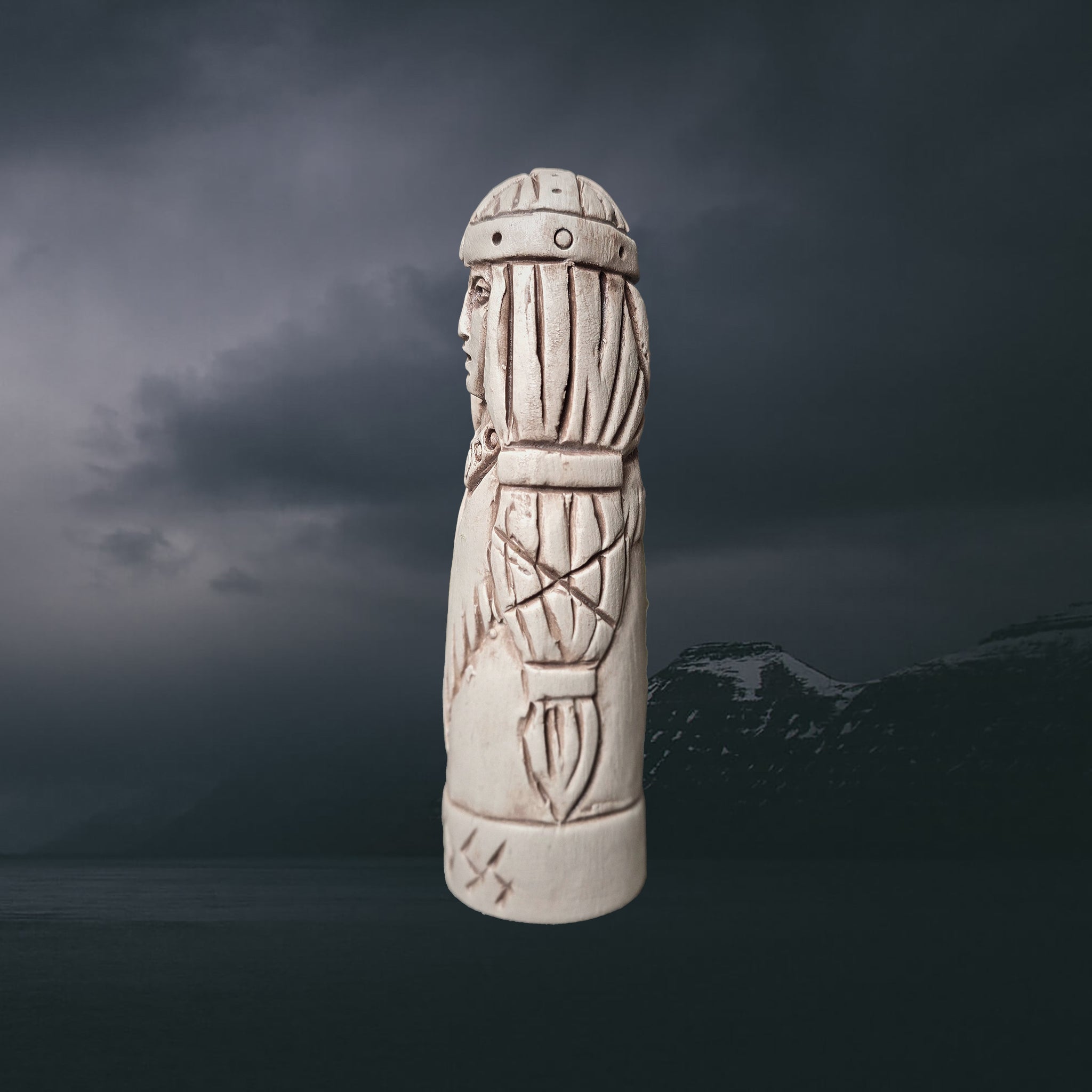 Statuette of the Norse Goddess Hnoss in Hand-Crafted Clay - Left Side View