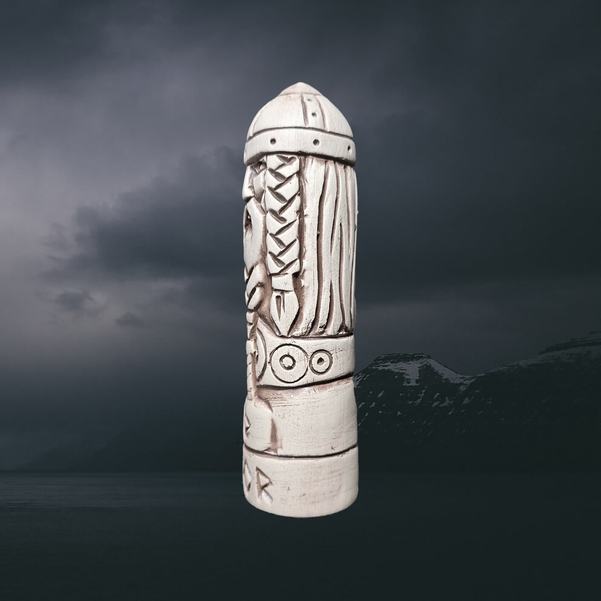 Statuette of the Norse God Thor in Hand-Crafted Clay - Left Side View