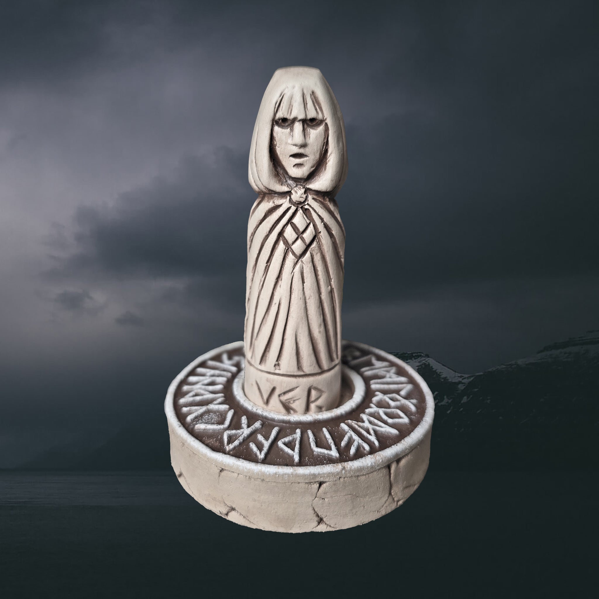 Hand-Crafted Ceramic Elder Futhark Runic Altar with Norse Goddess Vör