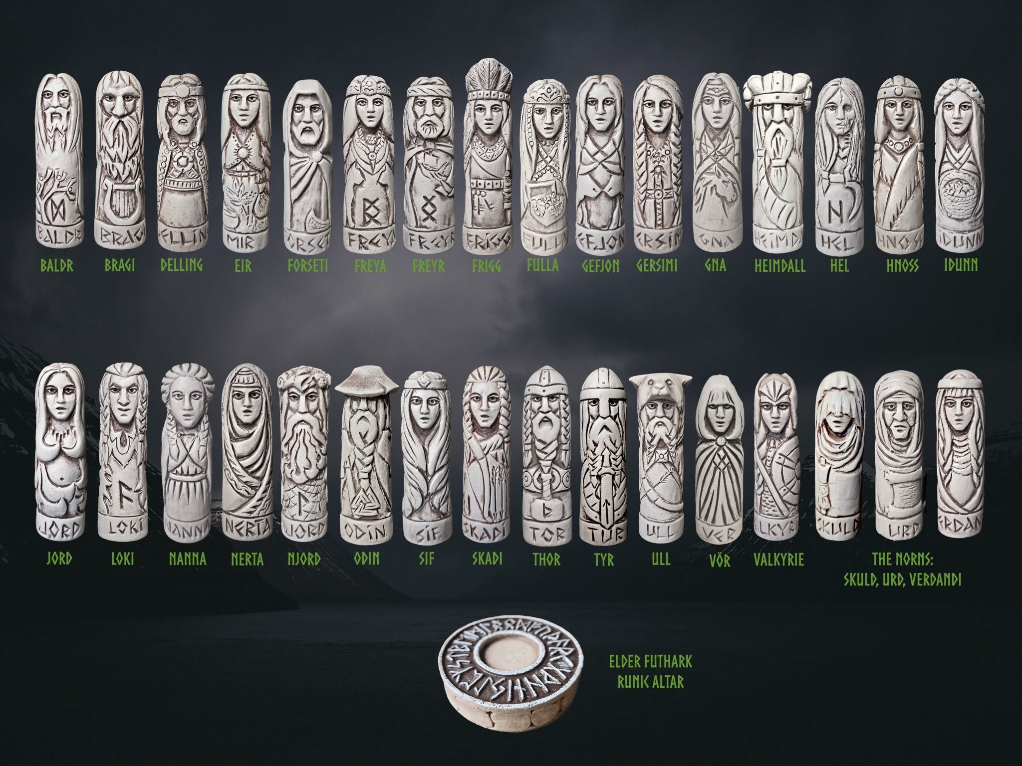 Hand-Crafted Ceramic Ultimate Norse Gods Collection with Altar - in Alphabetical Order
