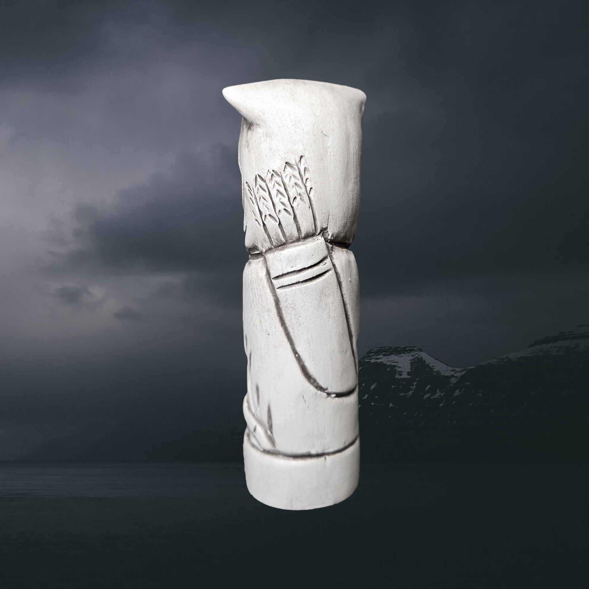 Hand-Crafted Ceramic Norse God Ull Statuette - Back View