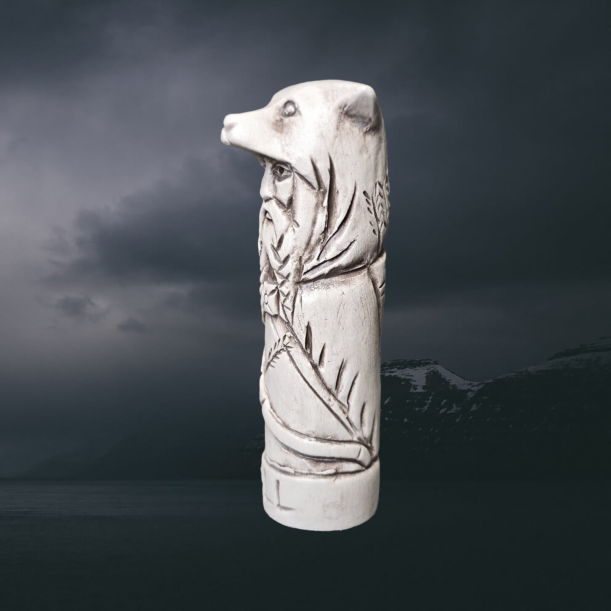 Hand-Crafted Ceramic Norse God Ull Statuette - Left Side View