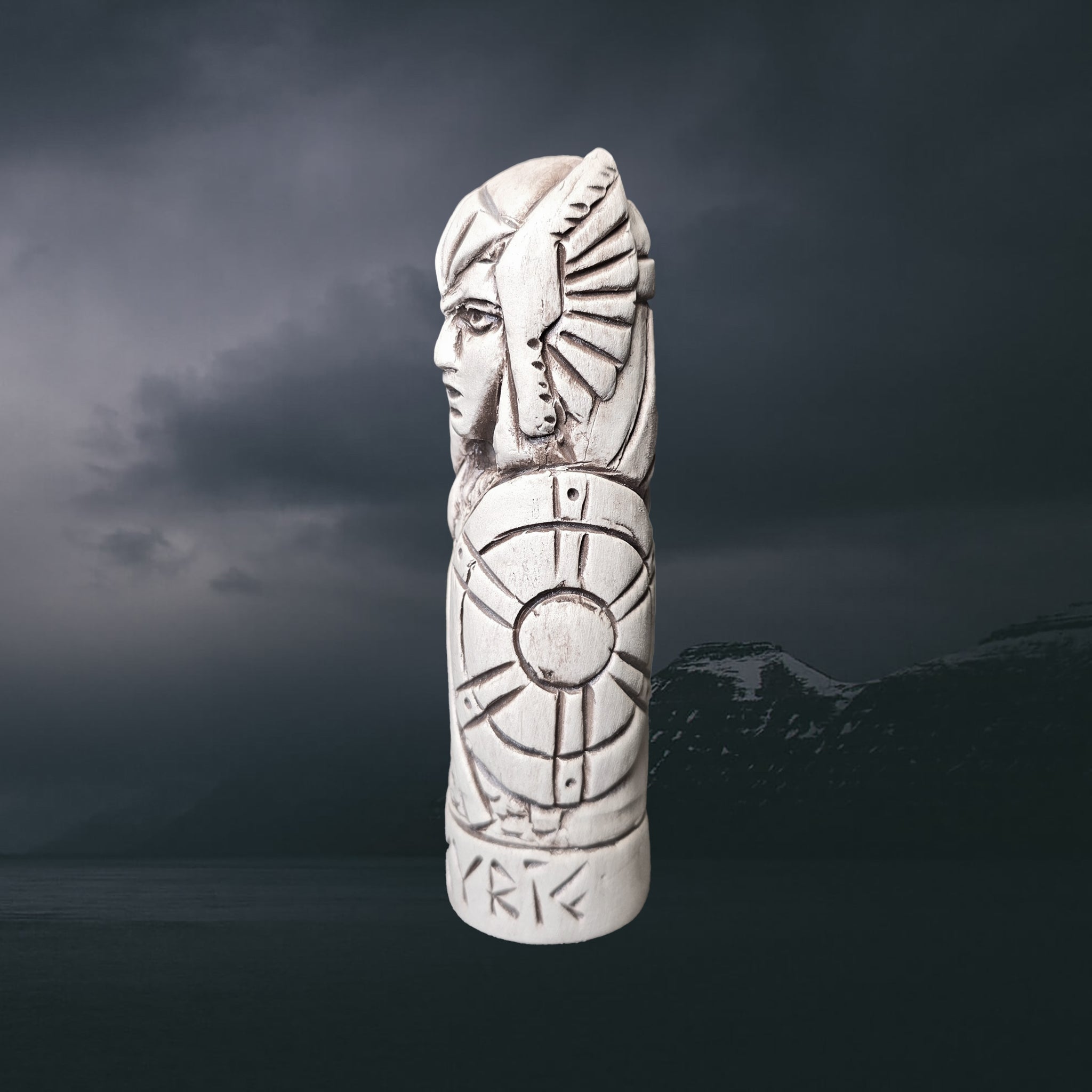 Hand-Crafted Ceramic Norse Mythology Valkyrie Statuette - Left Side View