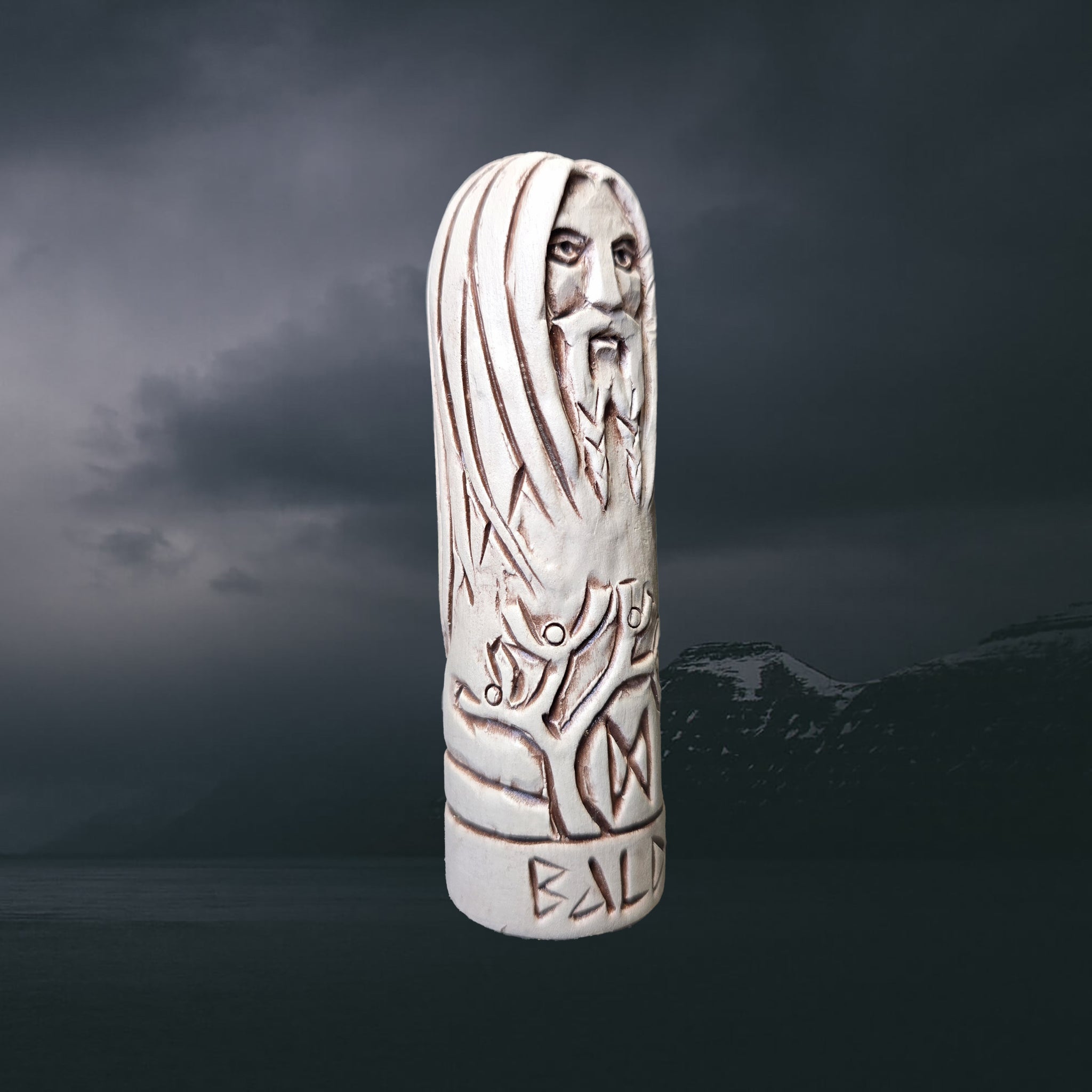 Statuette of the Norse God Baldr in Hand-Crafted Clay - Front Right Side View