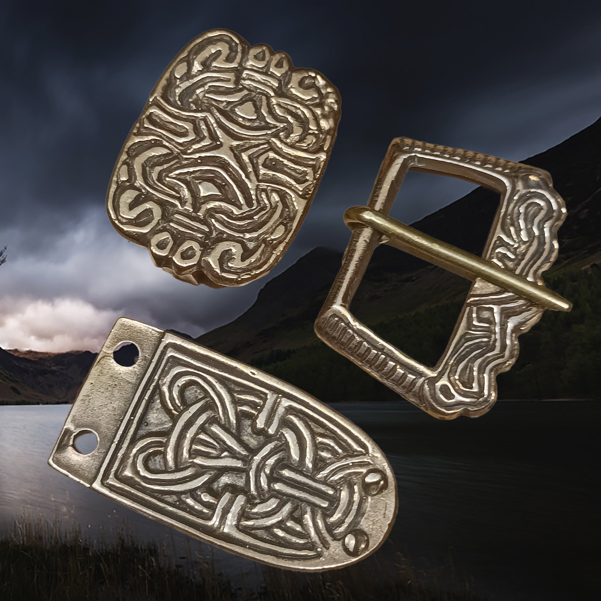 Replica Viking Buckle, Strap End &amp; Slider in Solid Bronze in the Norwegian Borre Style